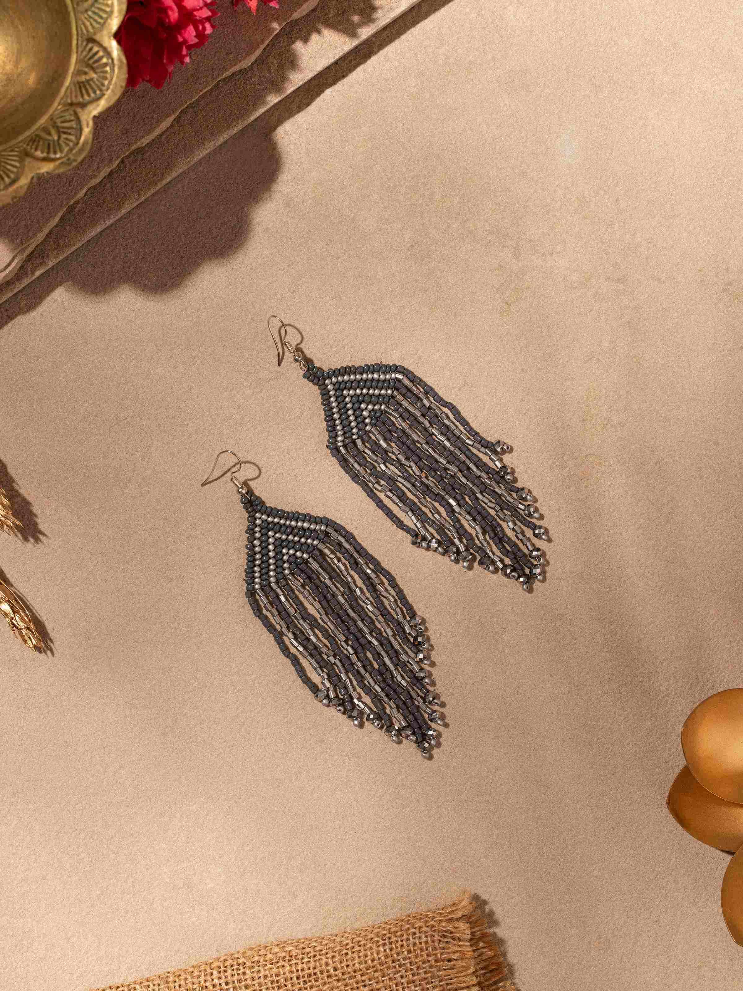 Side view of Handcrafted Drop Earrings featuring detailed craftsmanship and unique design