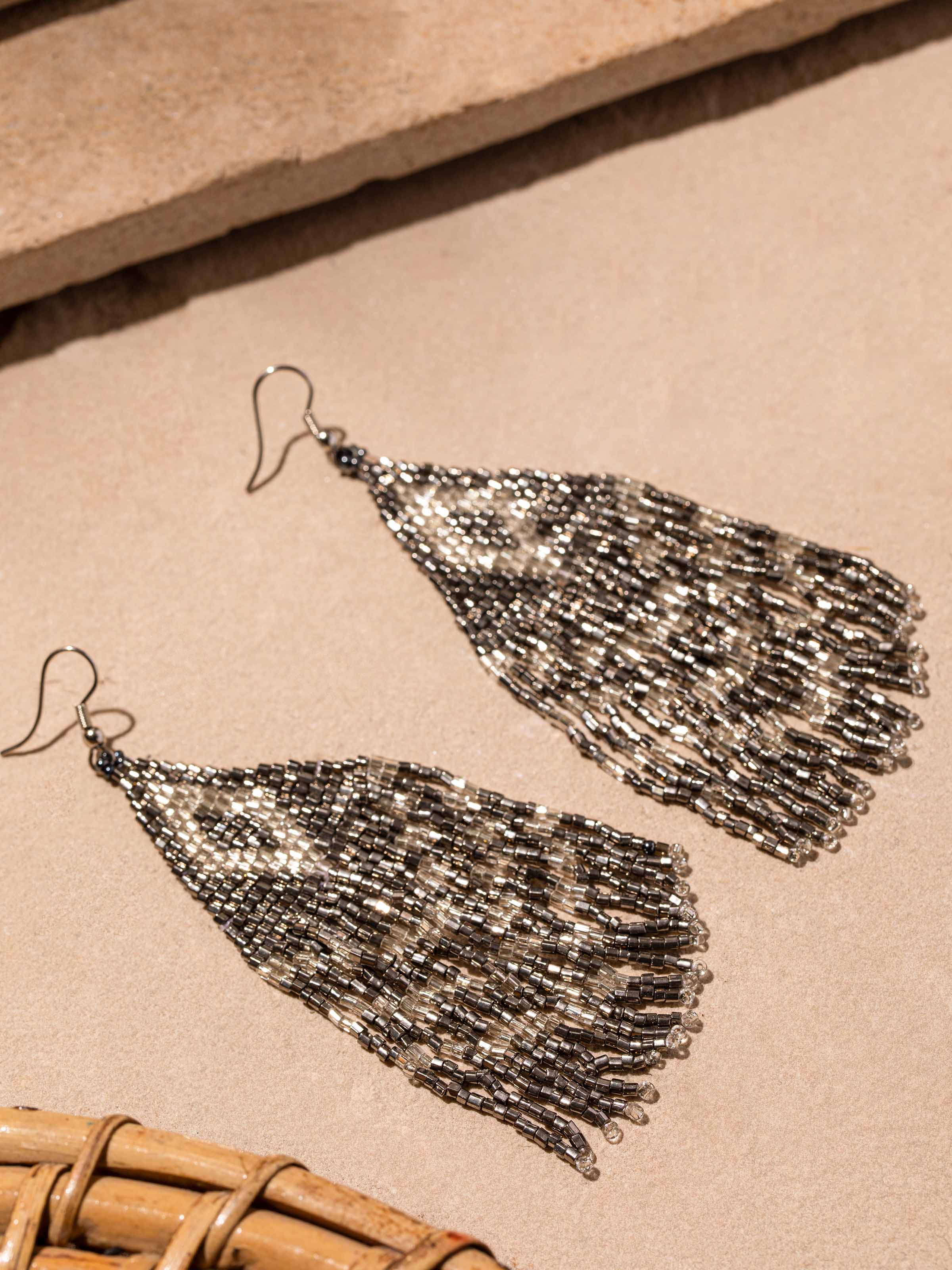 Detailed shot of Handcrafted Drop Earrings showing vibrant colors and fine craftsmanship