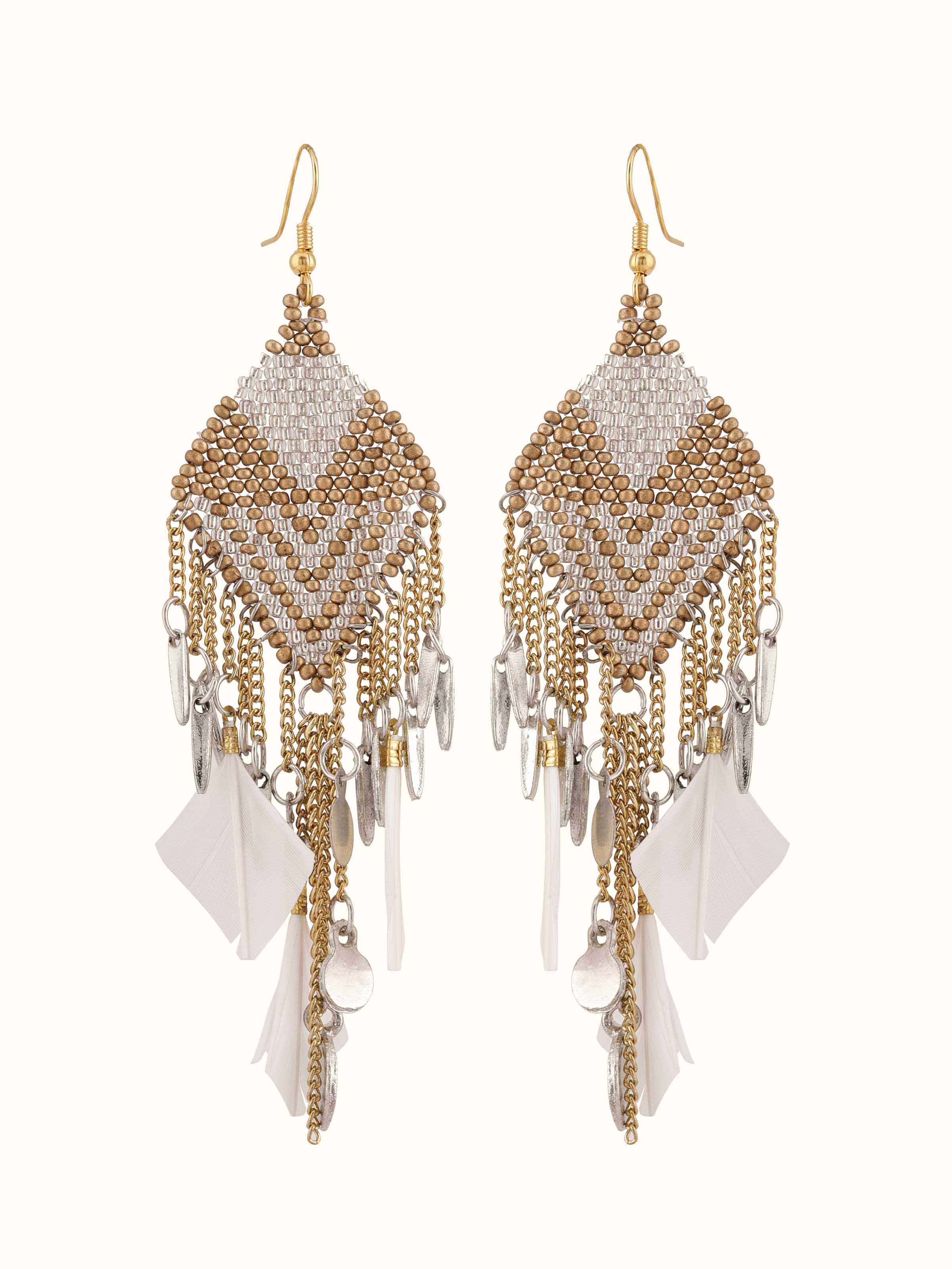Front view of Handcrafted Drop Earrings featuring unique and intricate design details.