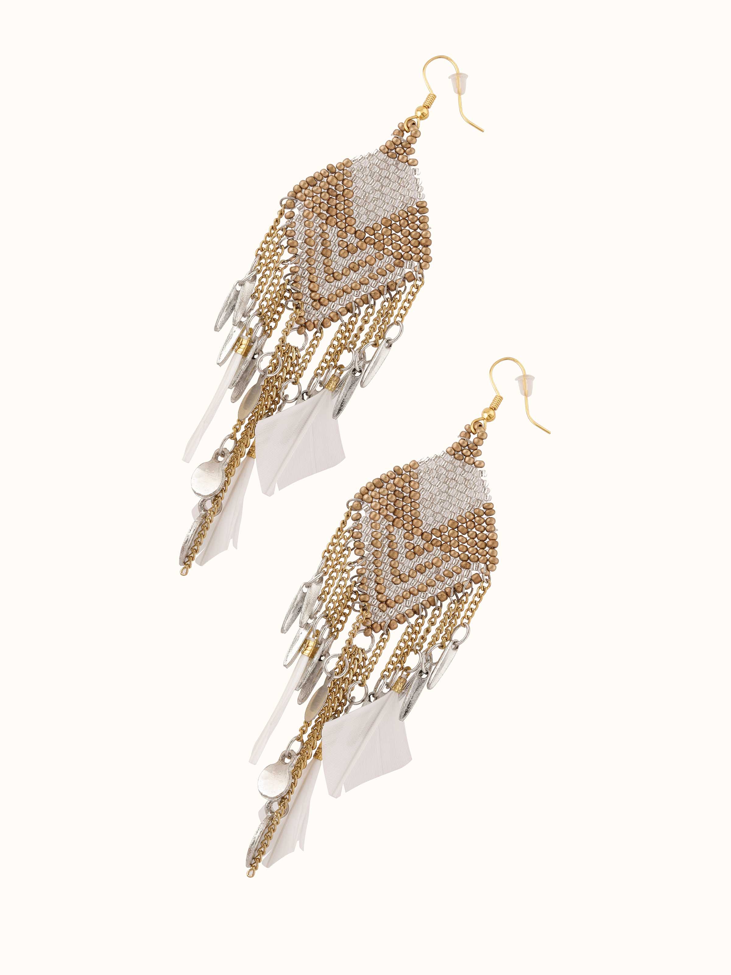 Angled view of Handcrafted Drop Earrings displaying the elegance and design intricacies.