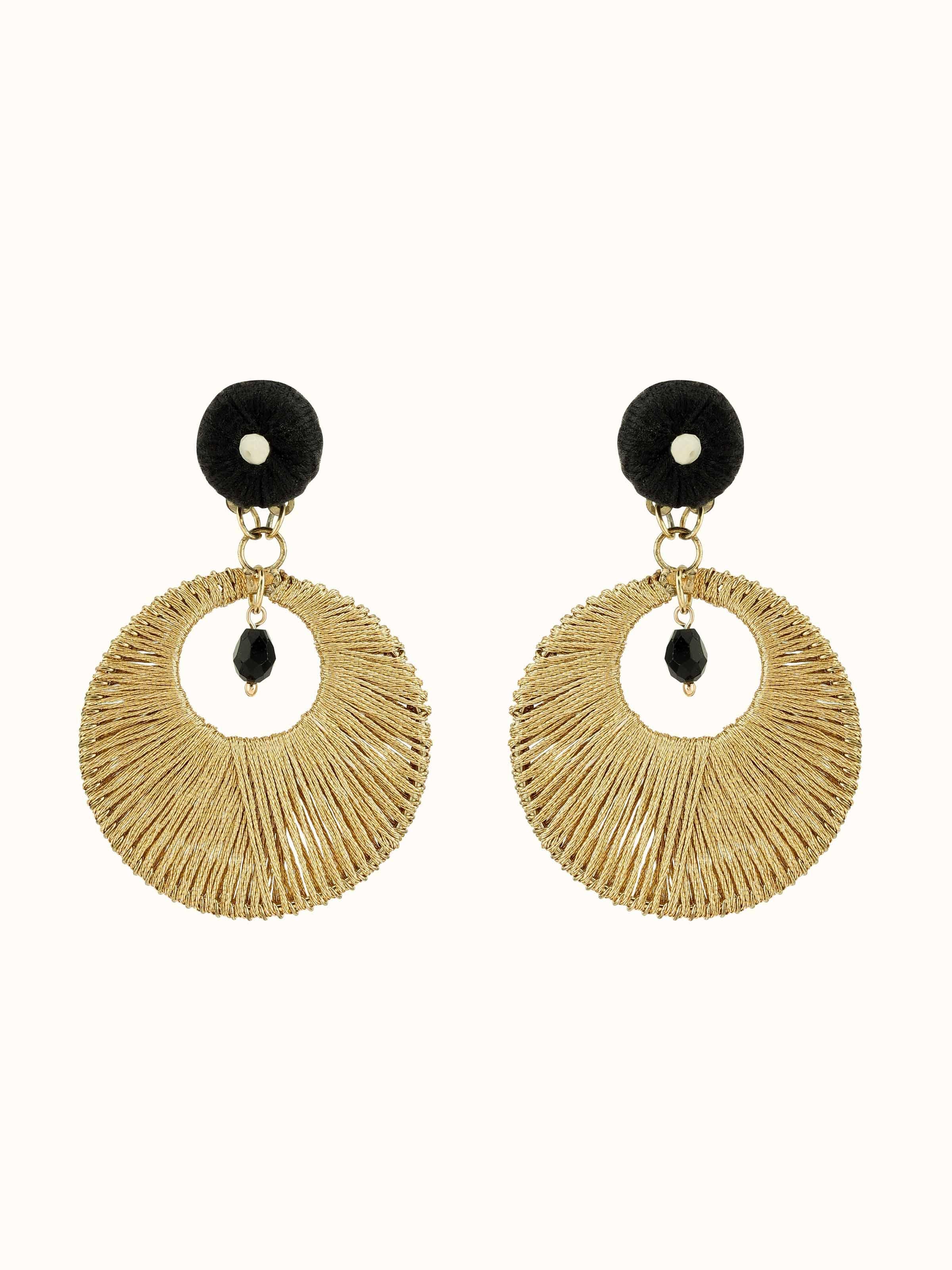 Front view of handcrafted drop earrings displaying detailed artisan design and elegant craftsmanship.