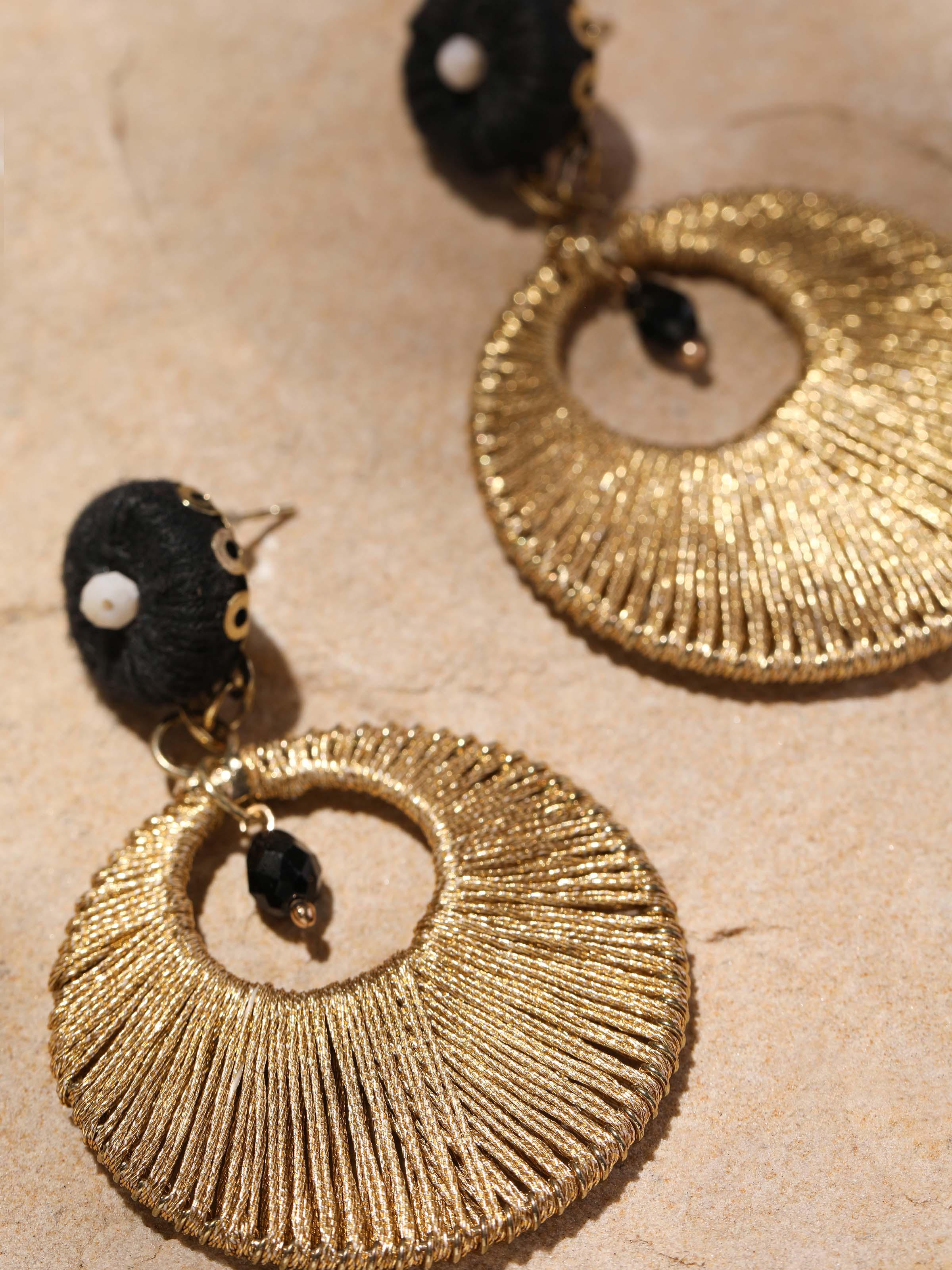 Detailed view of handcrafted drop earrings illustrating their fine craftsmanship and stylish appeal.