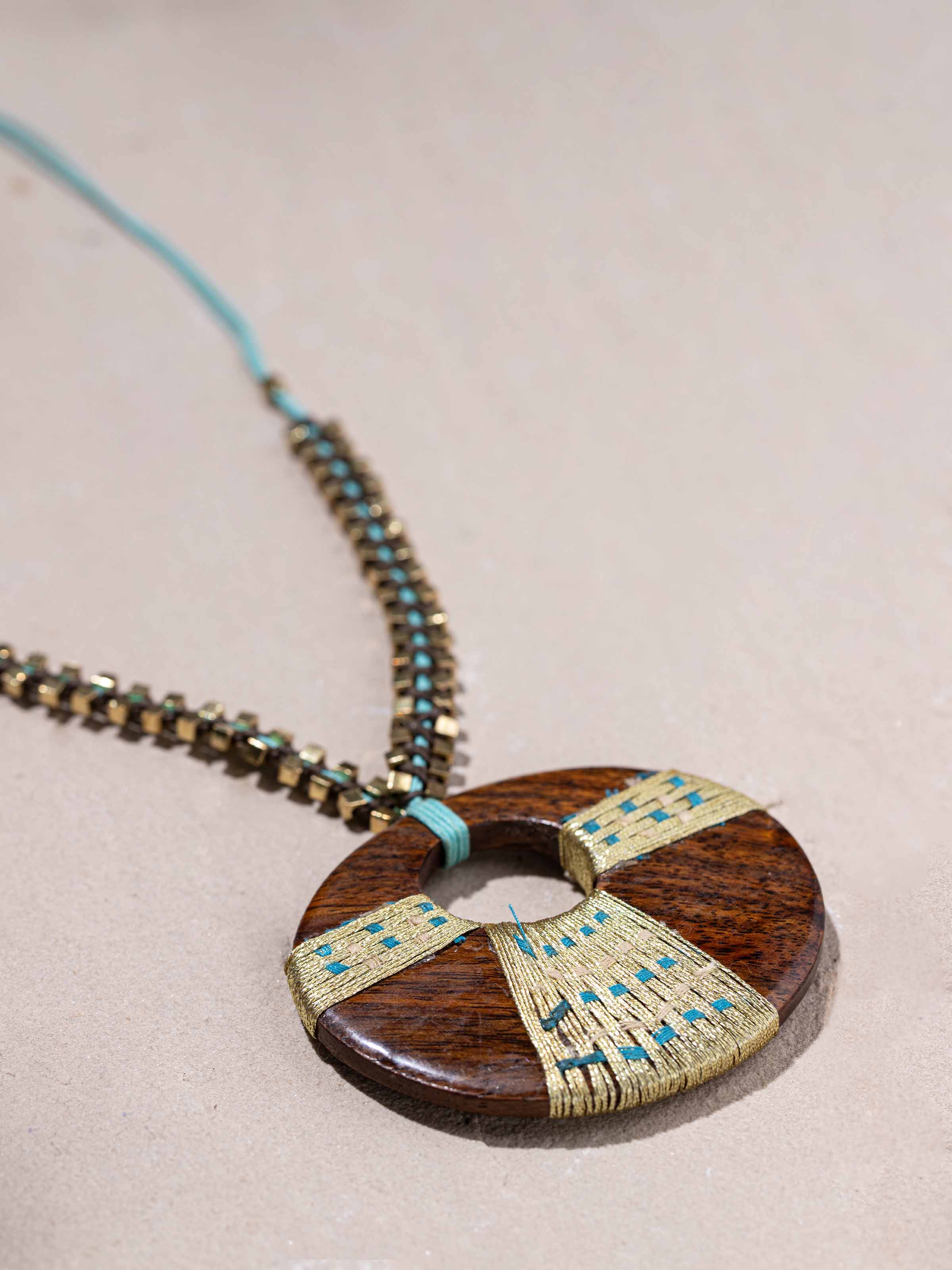 Detailed view of Handcrafted Long Necklace from a distance, highlighting the complete design and intricate details.