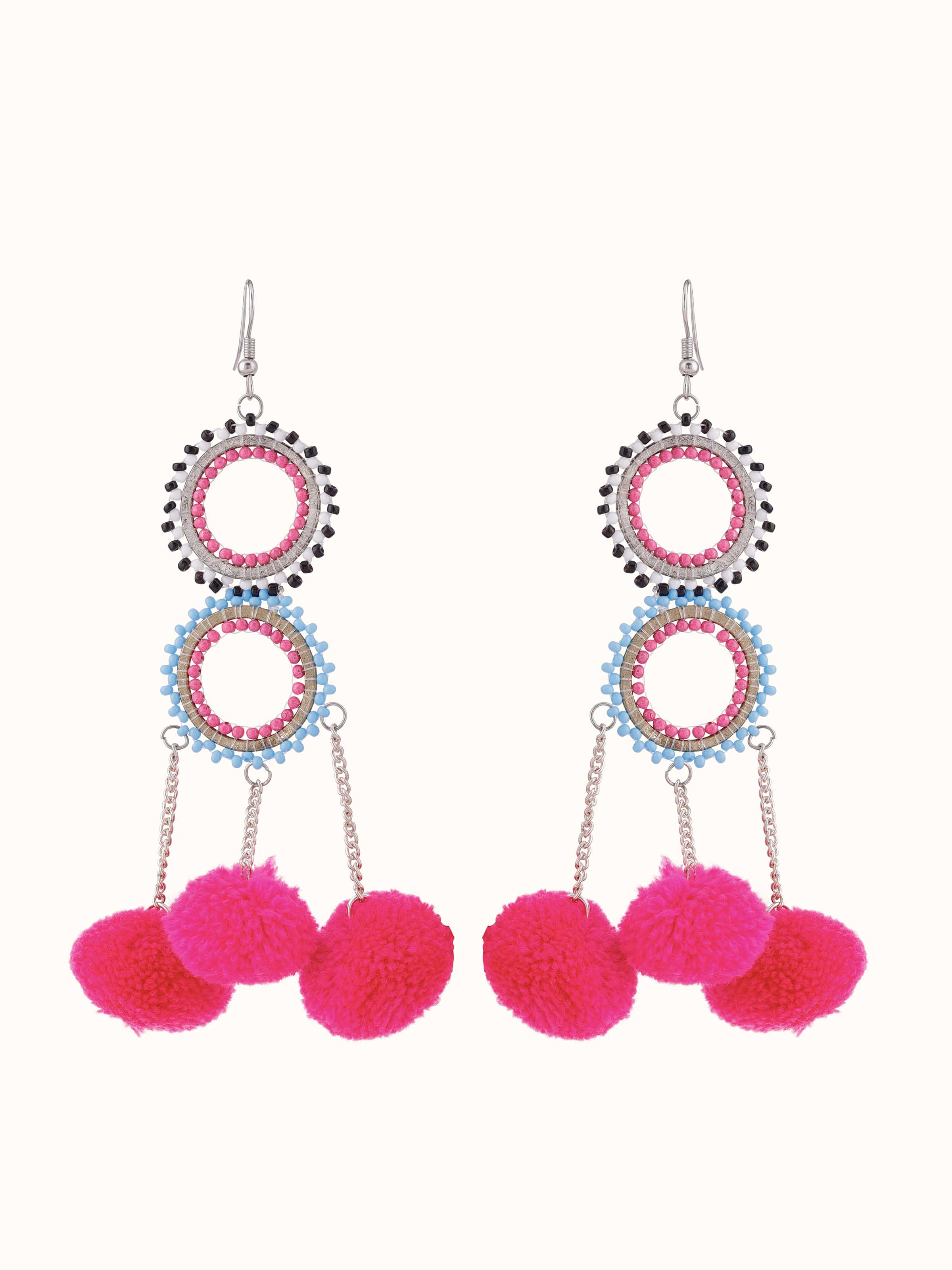 Front view of glass flamework silver long necklace showcasing colorful glass and elegant design.