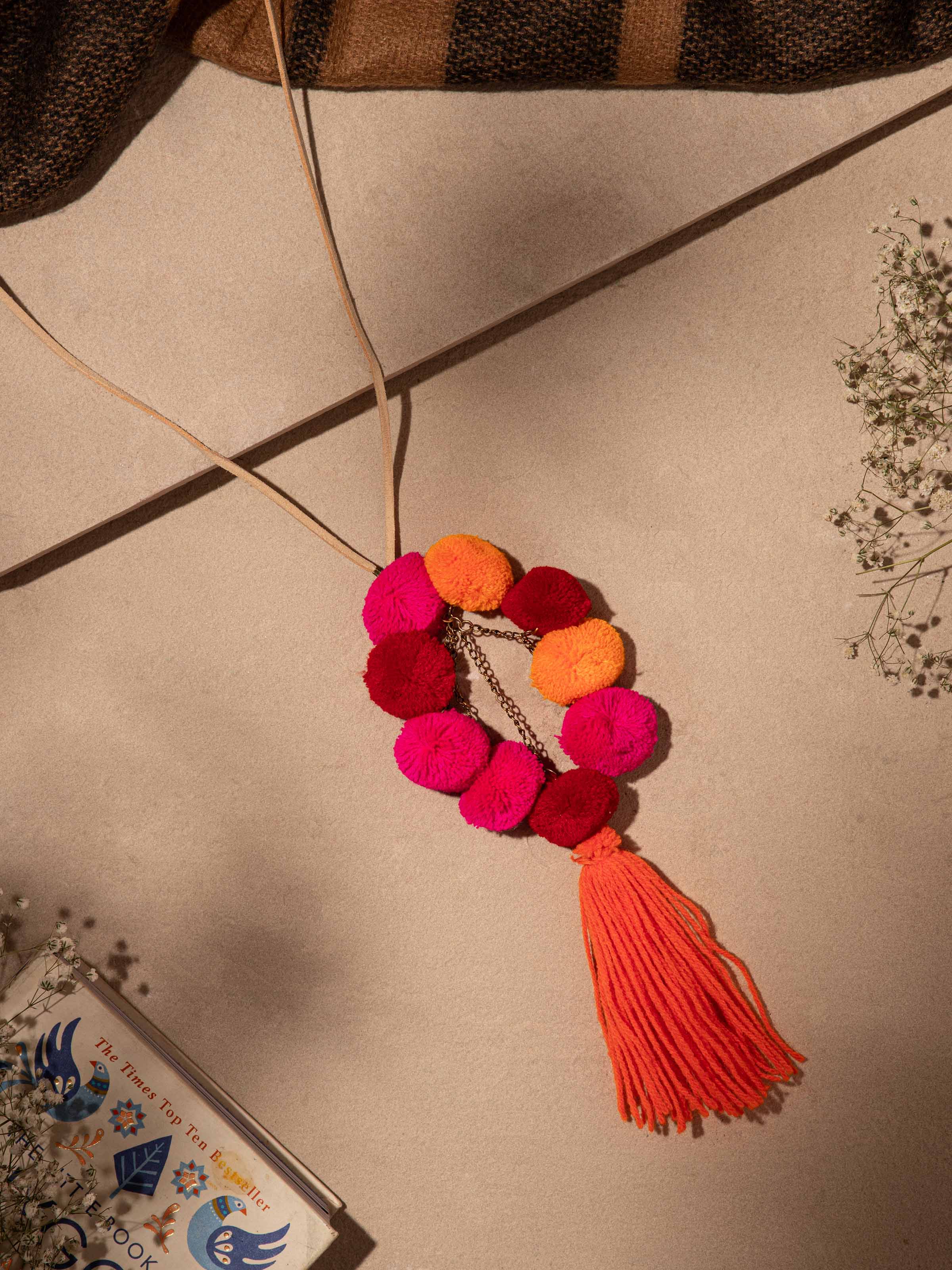 Side view of Handcrafted Long Necklace emphasizing its elegant drape and design.