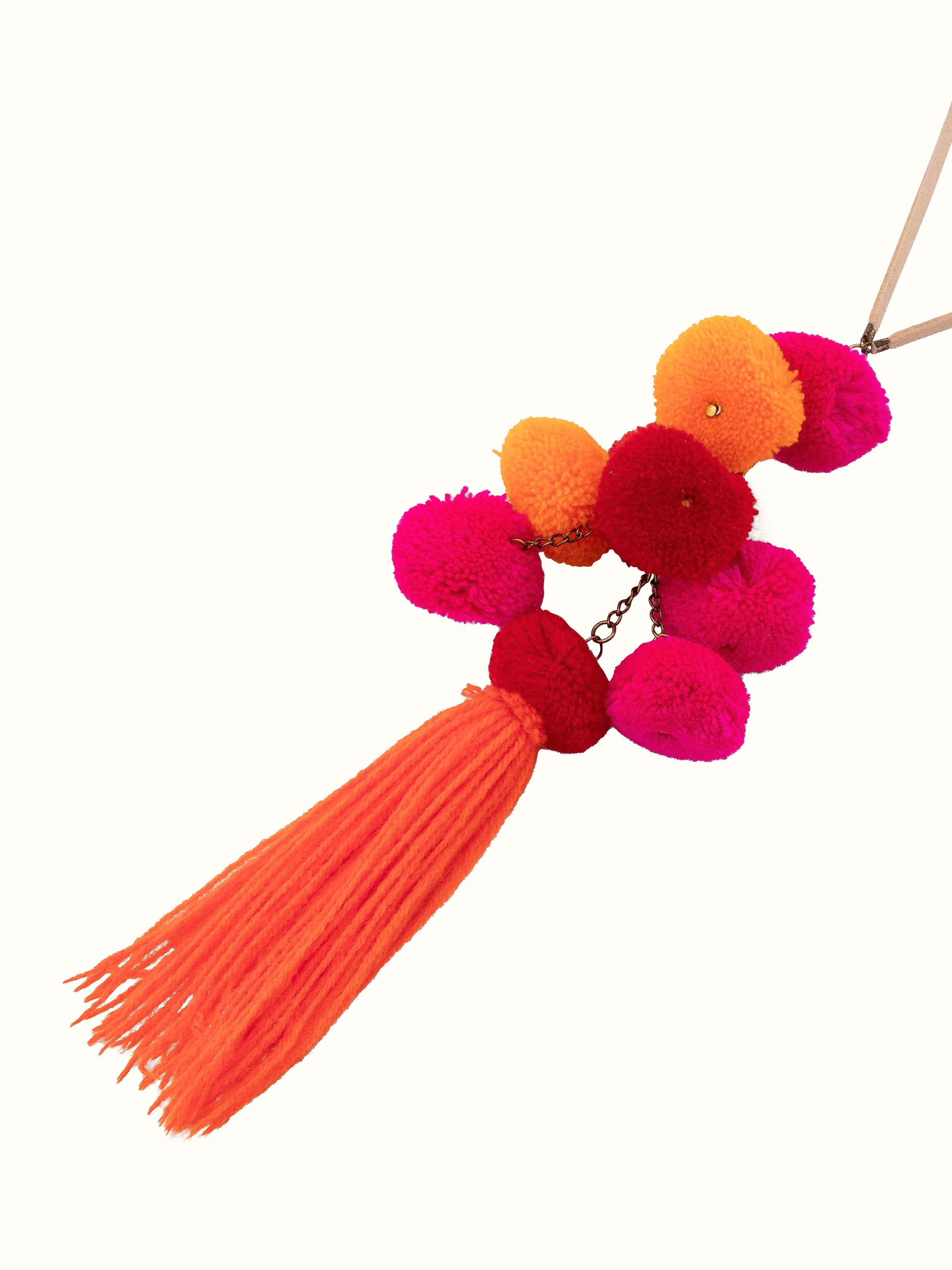 Angled view of Handcrafted Long Necklace showcasing its intricate design and length.