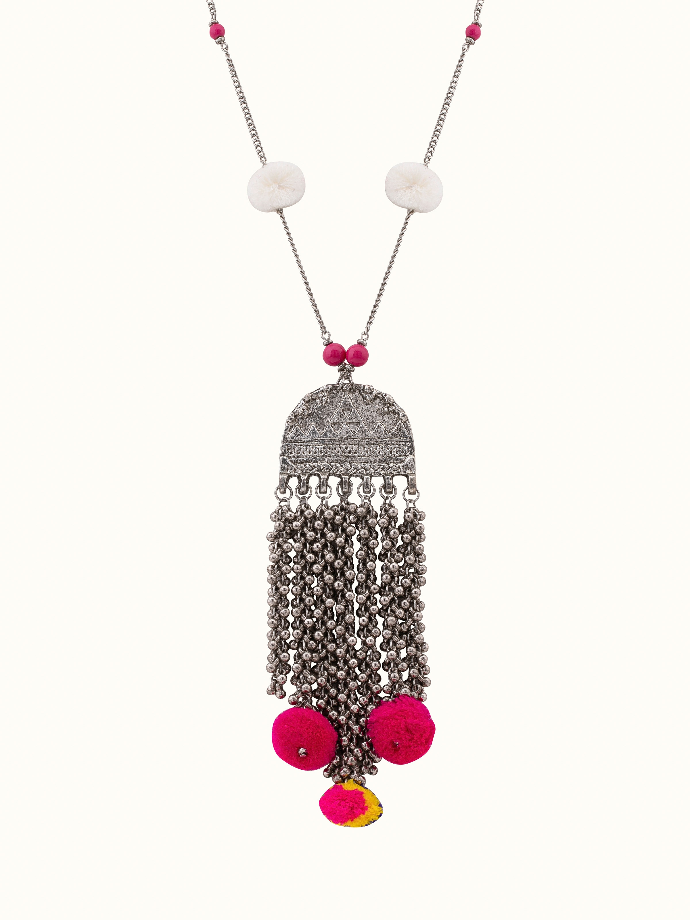 Front view of Handcrafted Long Necklace with intricate beadwork and elegant design.