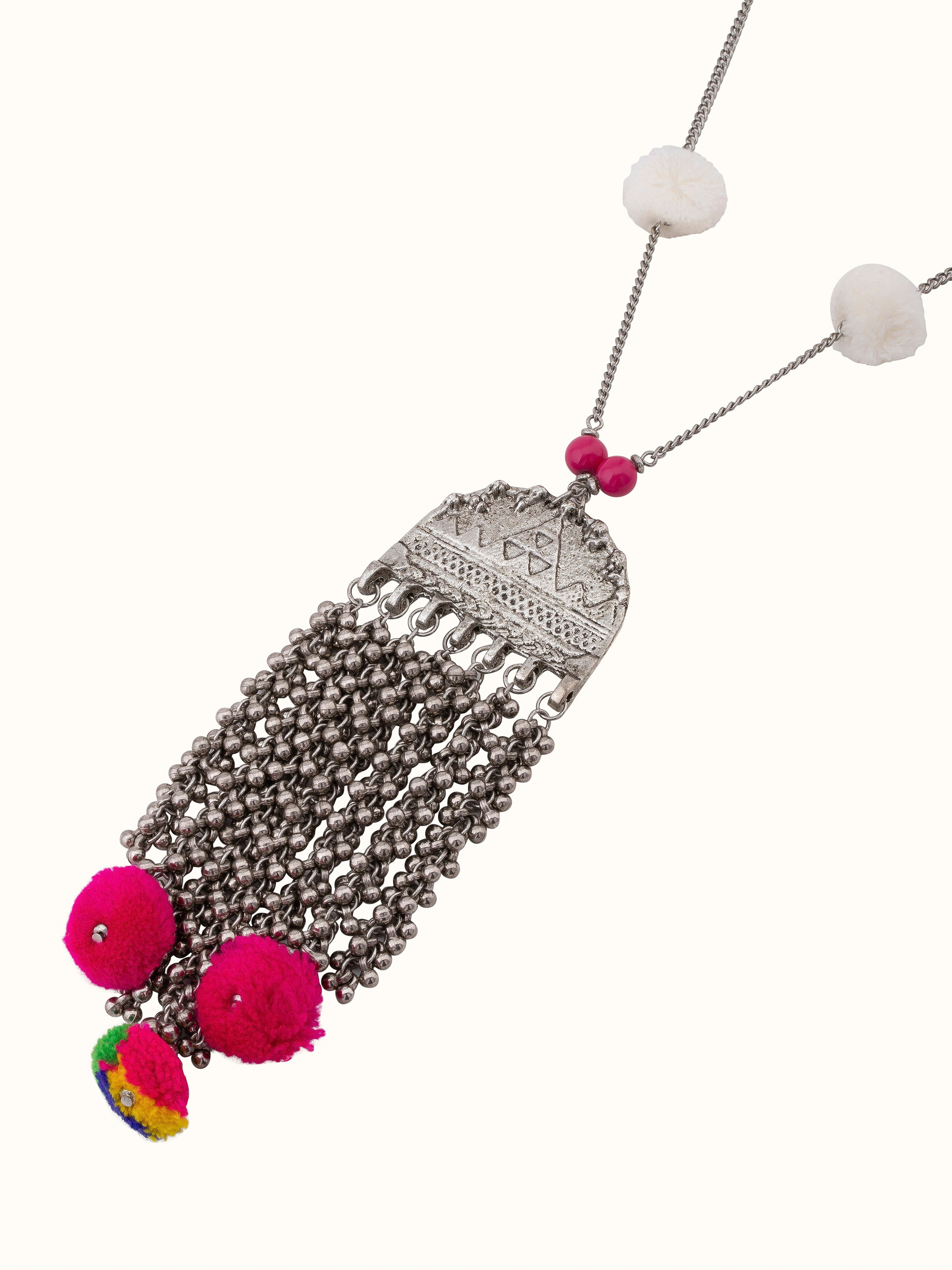 Overhead view of Handcrafted Long Necklace showcasing the full length and intricate beadwork.