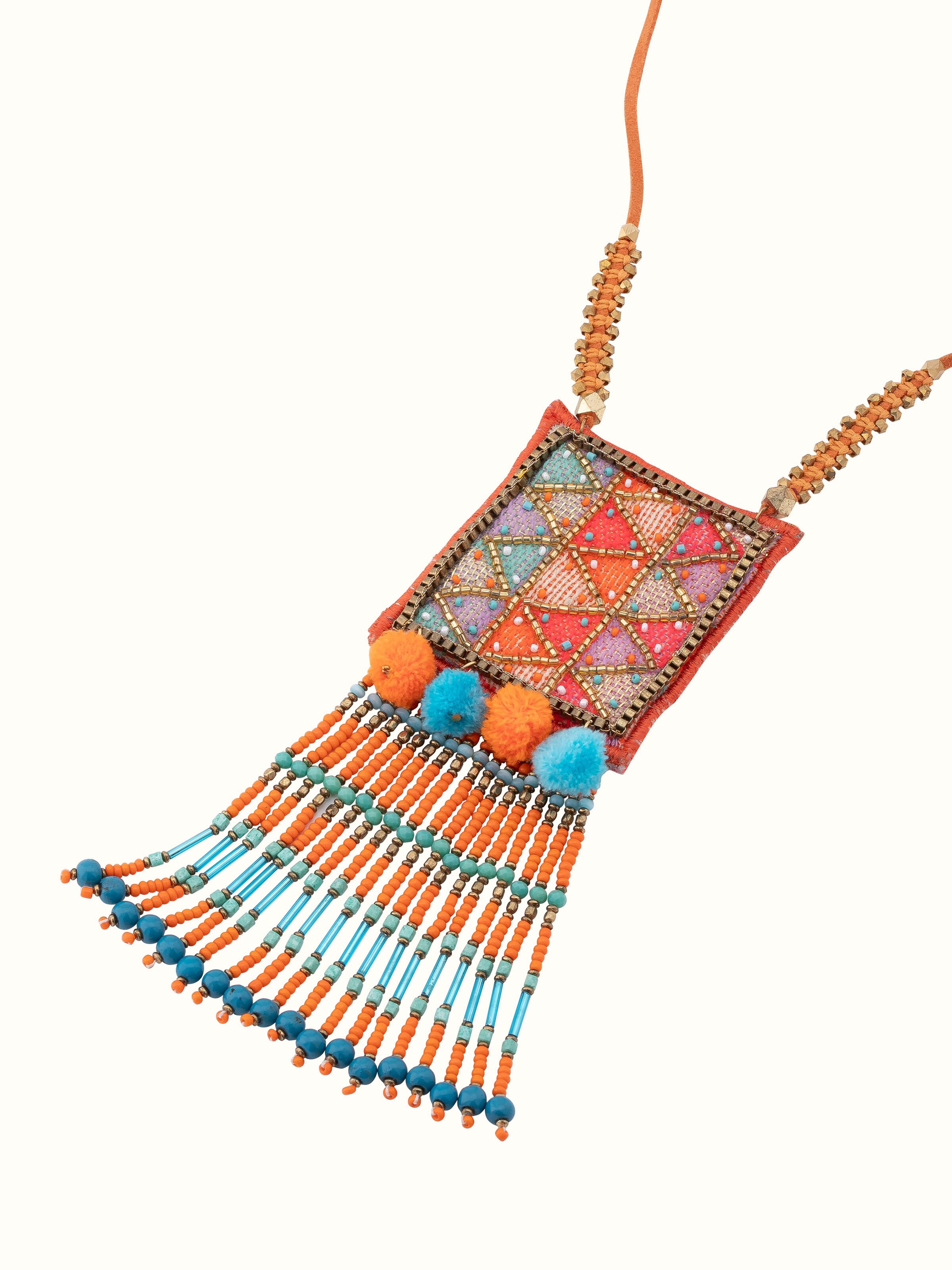 Angled view of Handcrafted Long Necklace showcasing the full design and craftsmanship.