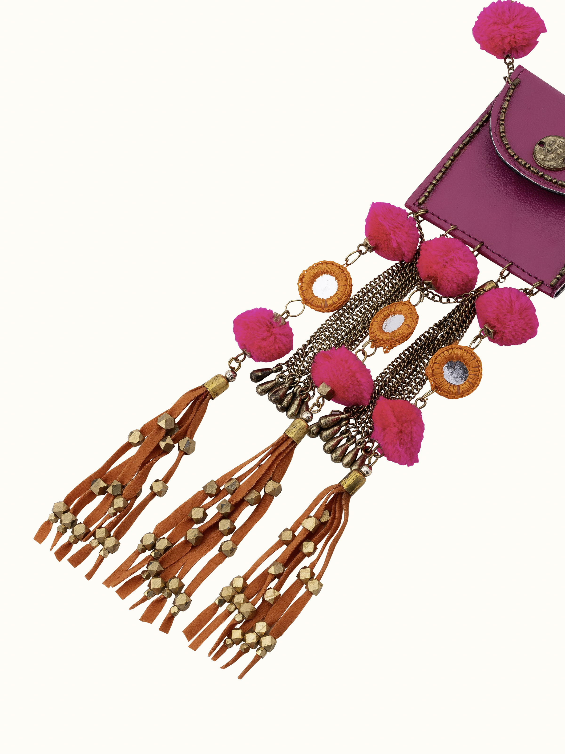 Angled view of Handcrafted Long Necklace showcasing its stylish length and intricate craftsmanship.