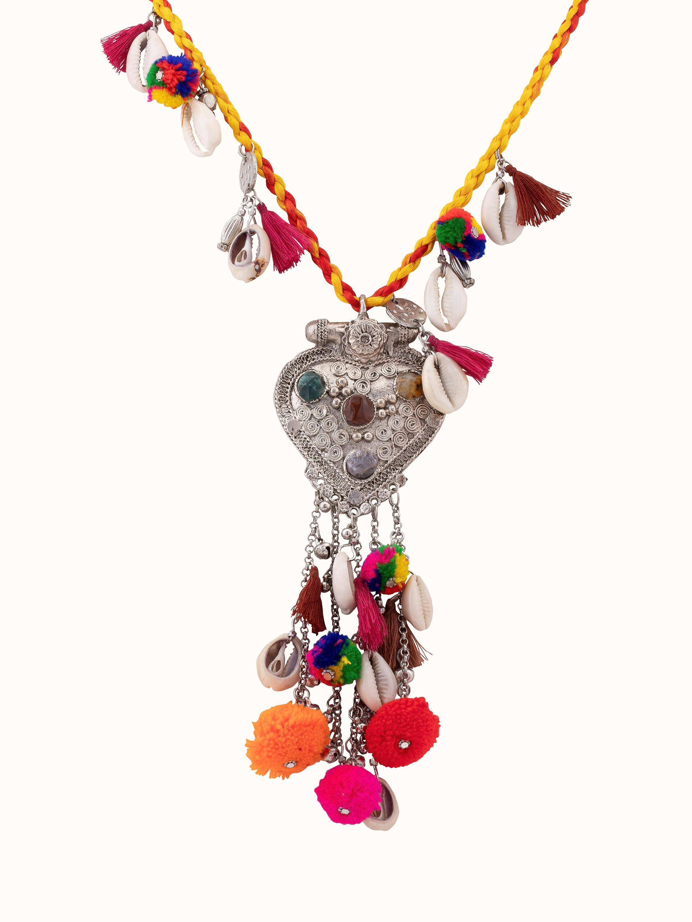 Front view of Handcrafted Long Necklace featuring intricate beadwork and elegant design.
