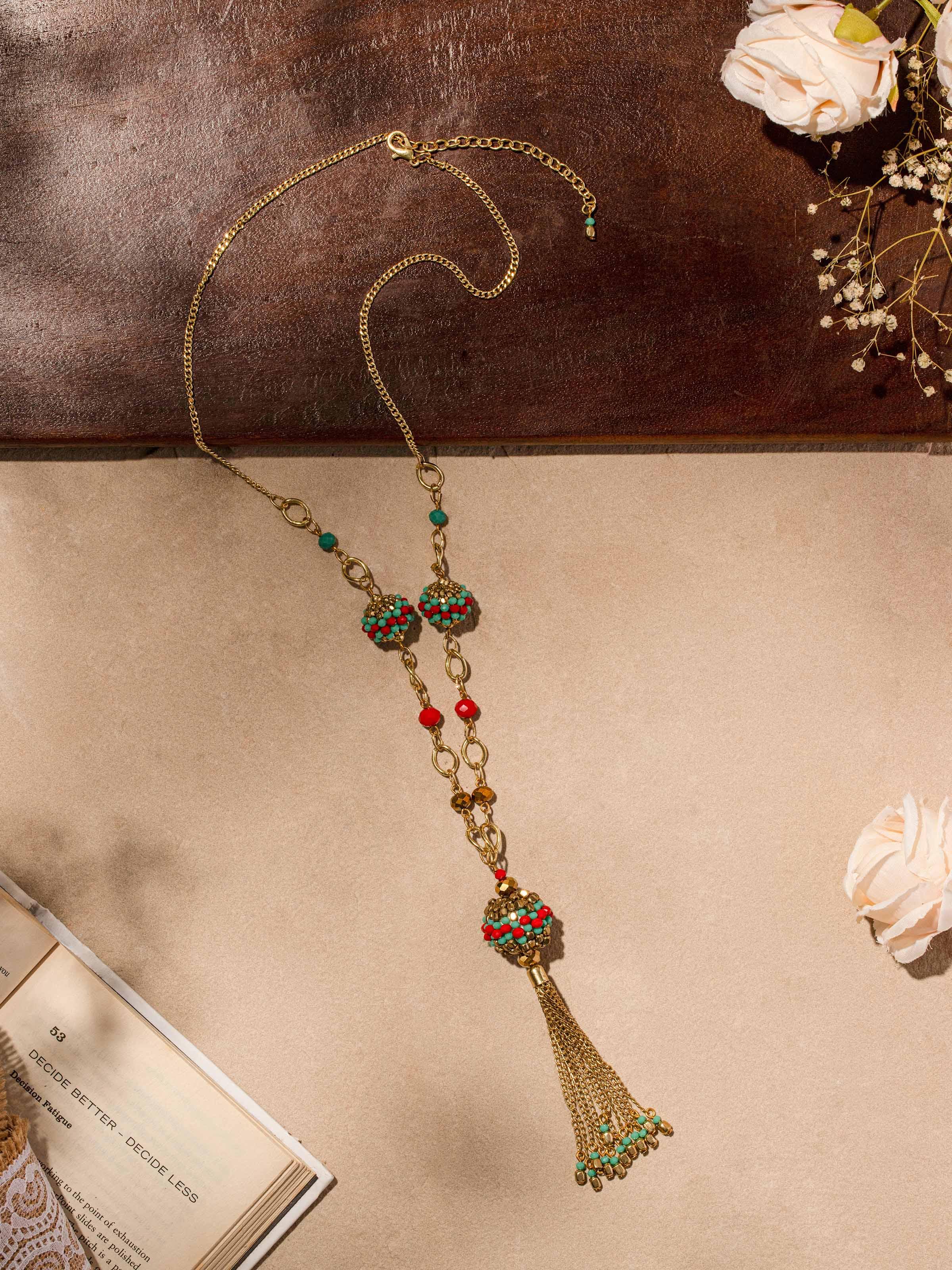 Close-up of Handcrafted Long Necklace emphasizing unique craftsmanship