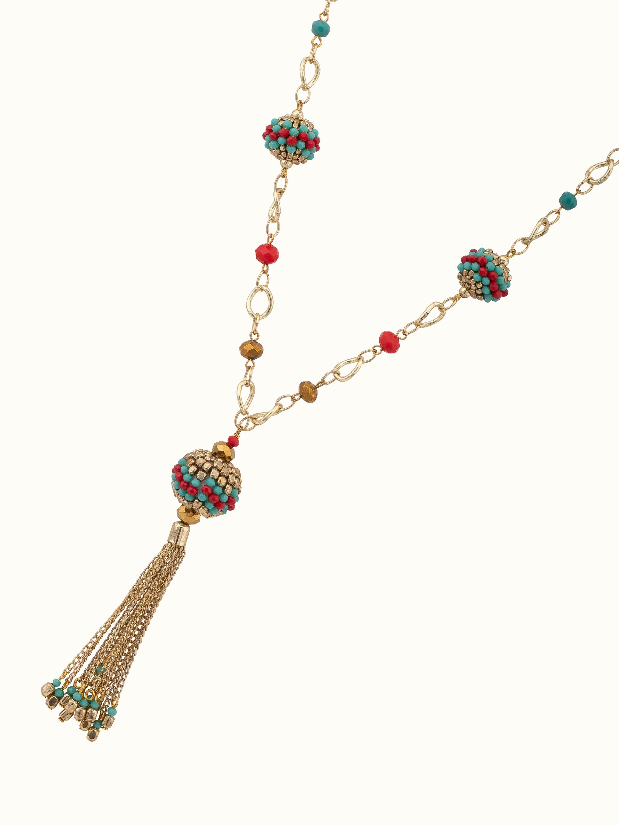 Overhead view of Handcrafted Long Necklace displaying its design