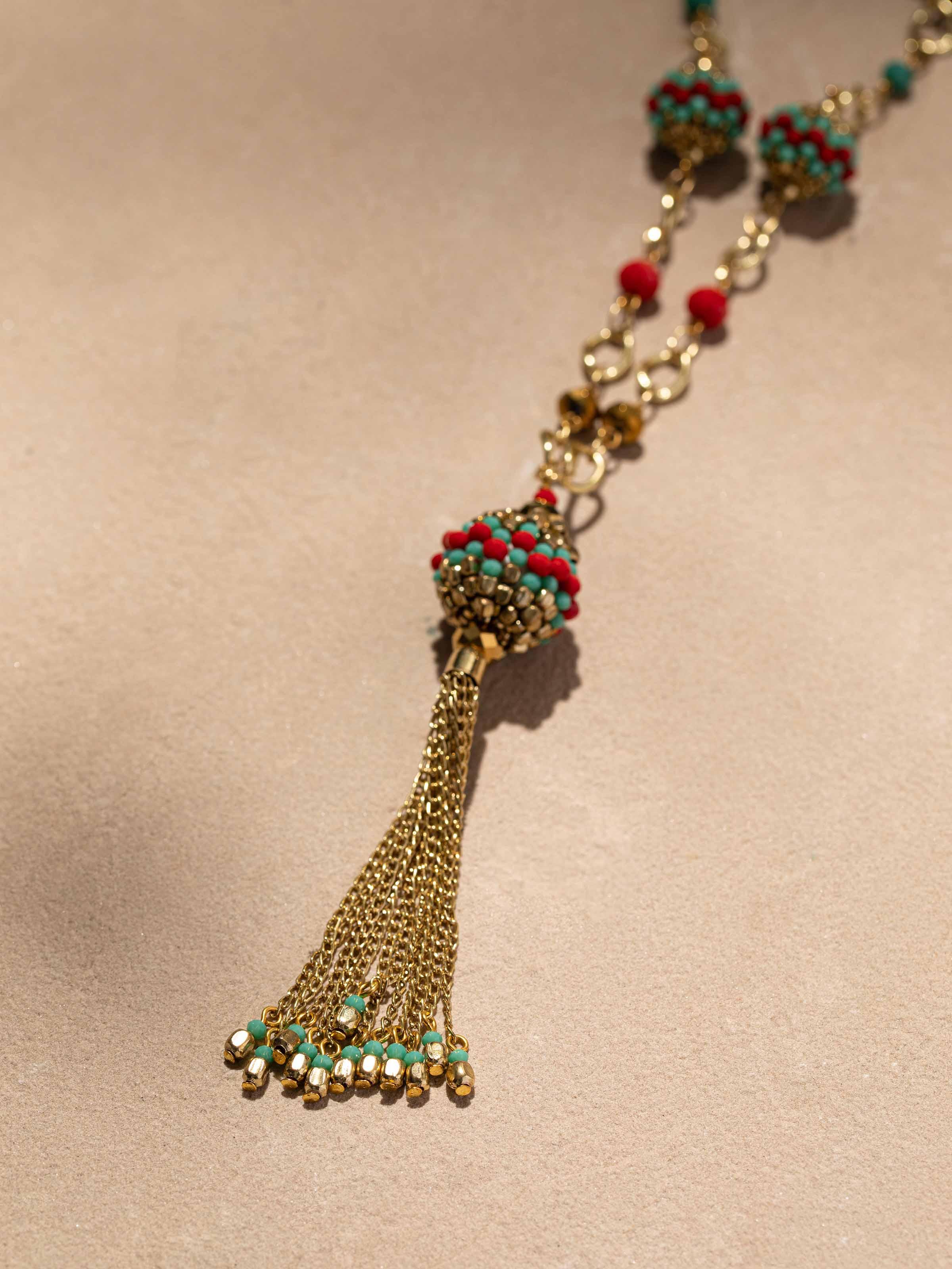 Detailed shot of Handcrafted Long Necklace highlighting artisanal details