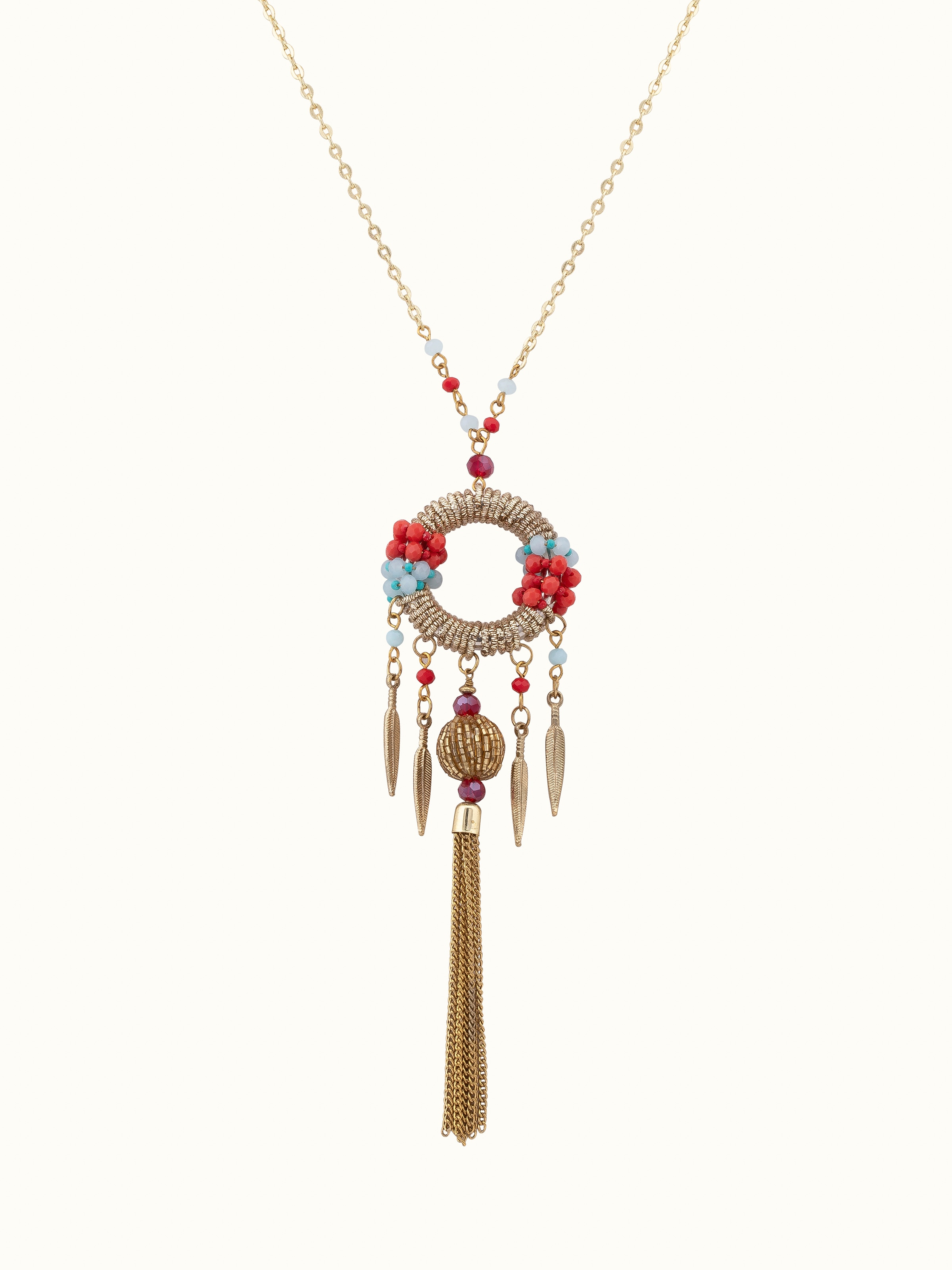 Front view of Handcrafted Long Necklace showcasing a stylish and elegant design with artisanal craftsmanship.