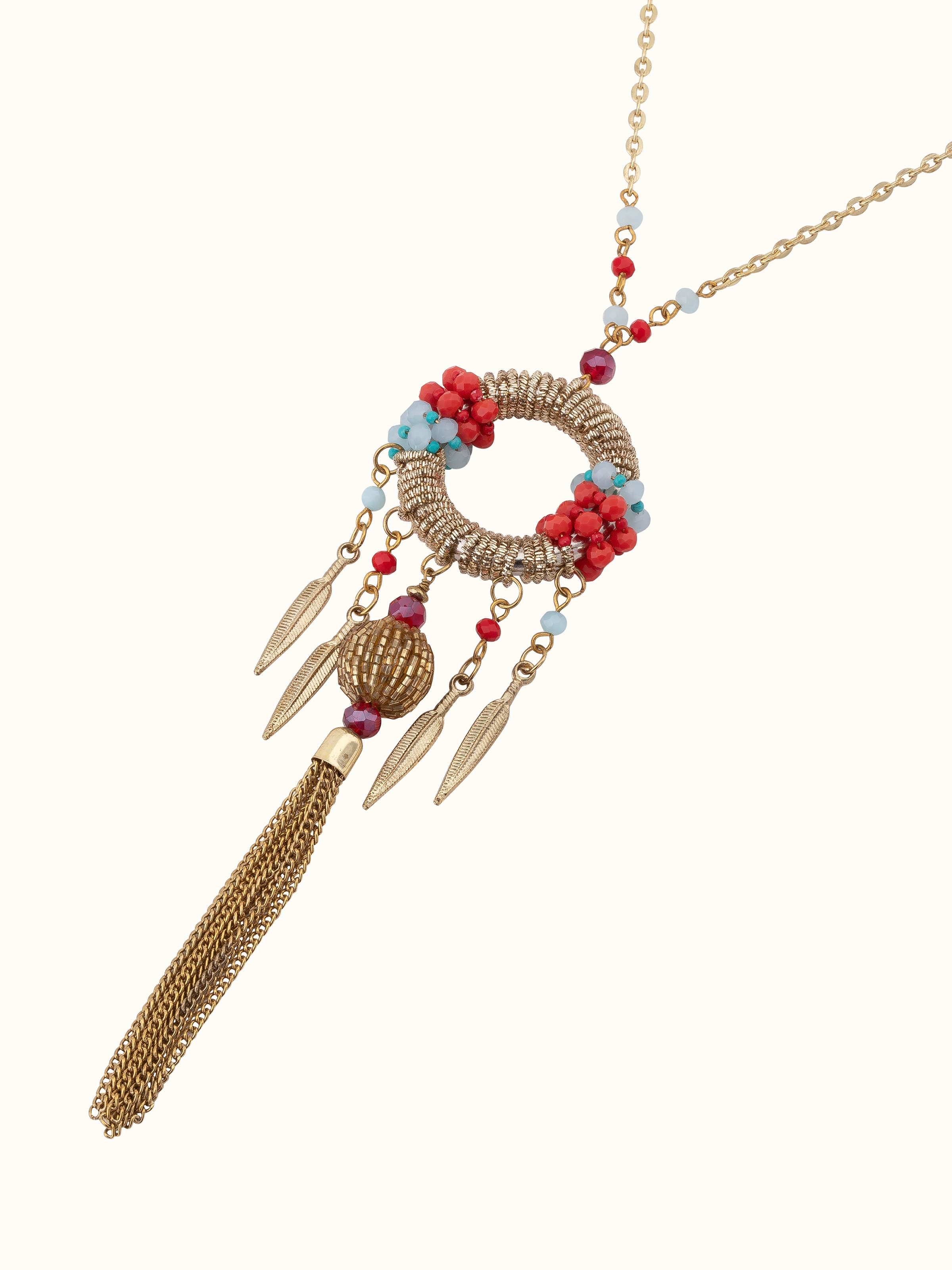 Back view of Handcrafted Long Necklace featuring the clasp and overall design of the necklace.