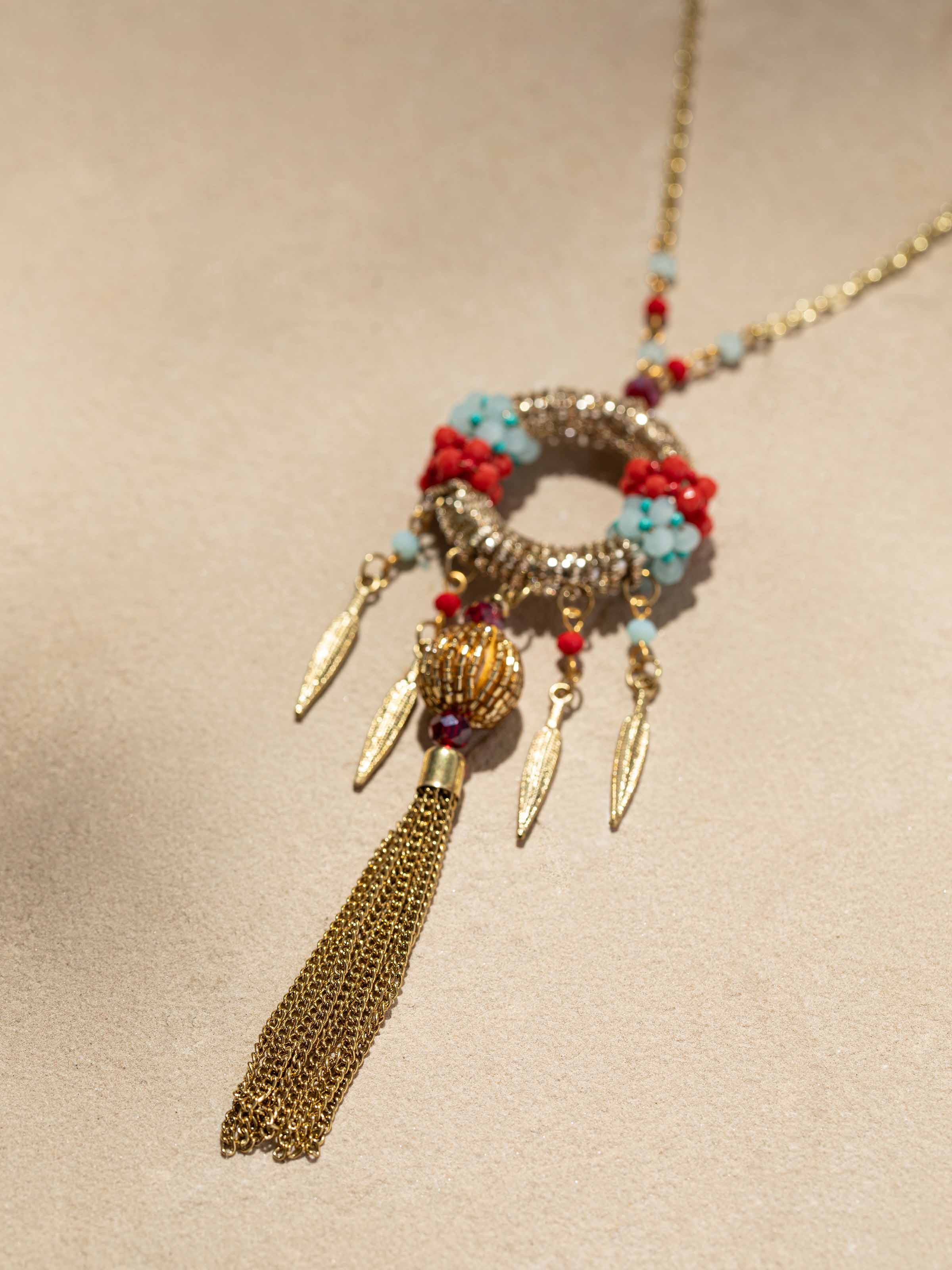 Detailed image of Handcrafted Long Necklace focusing on the artisanal craftsmanship and design details.