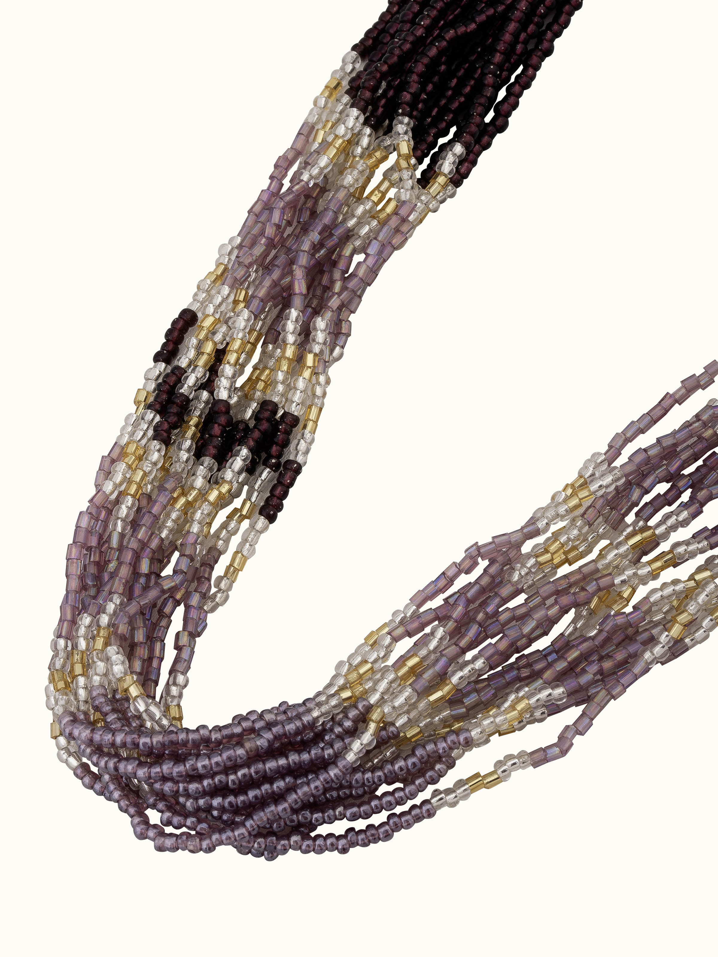 Overhead view of handcrafted long necklace showing its full length and elegant design.