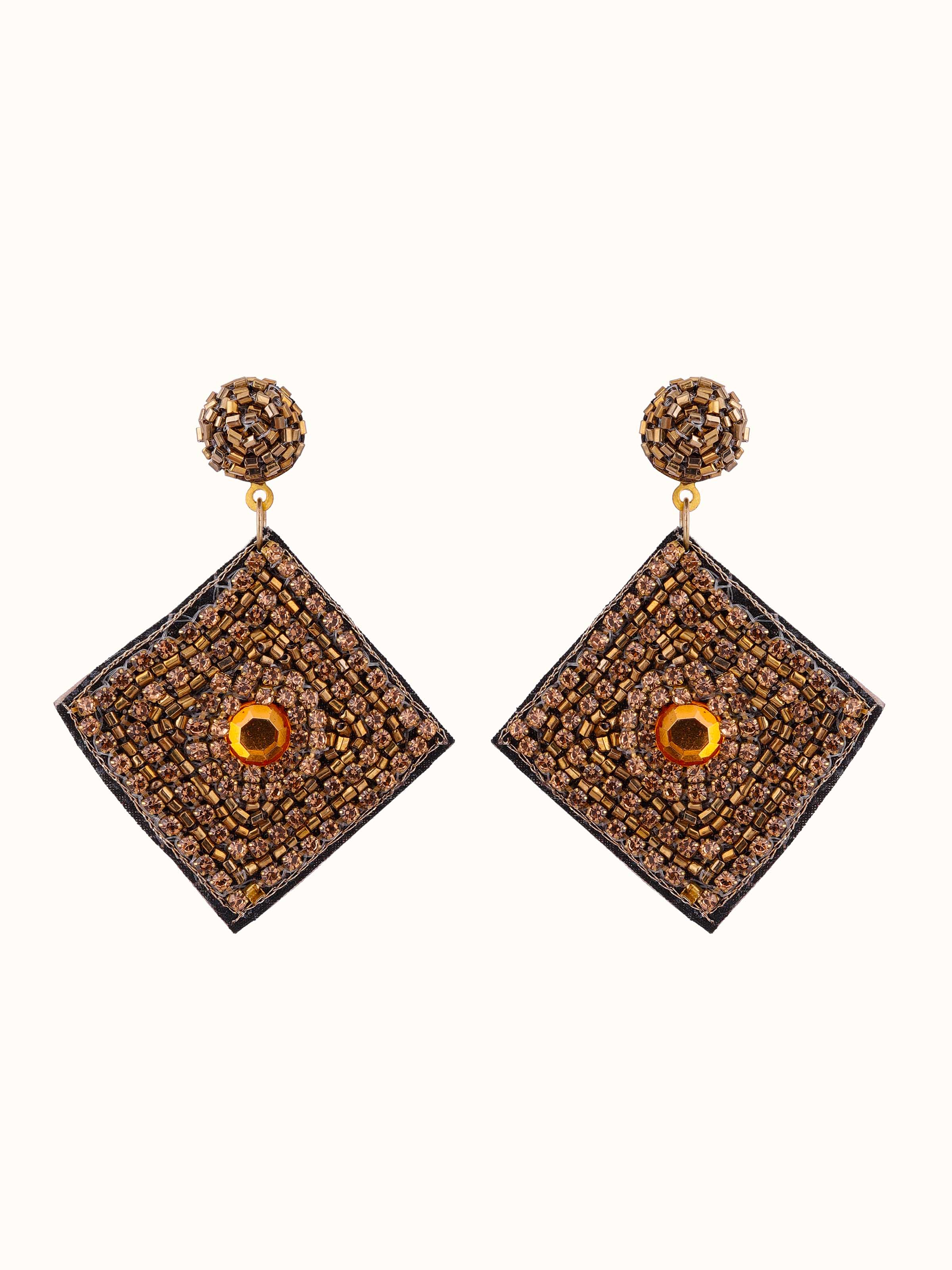 Front view of Handcrafted Drop Earrings showcasing unique design and meticulous craftsmanship.
