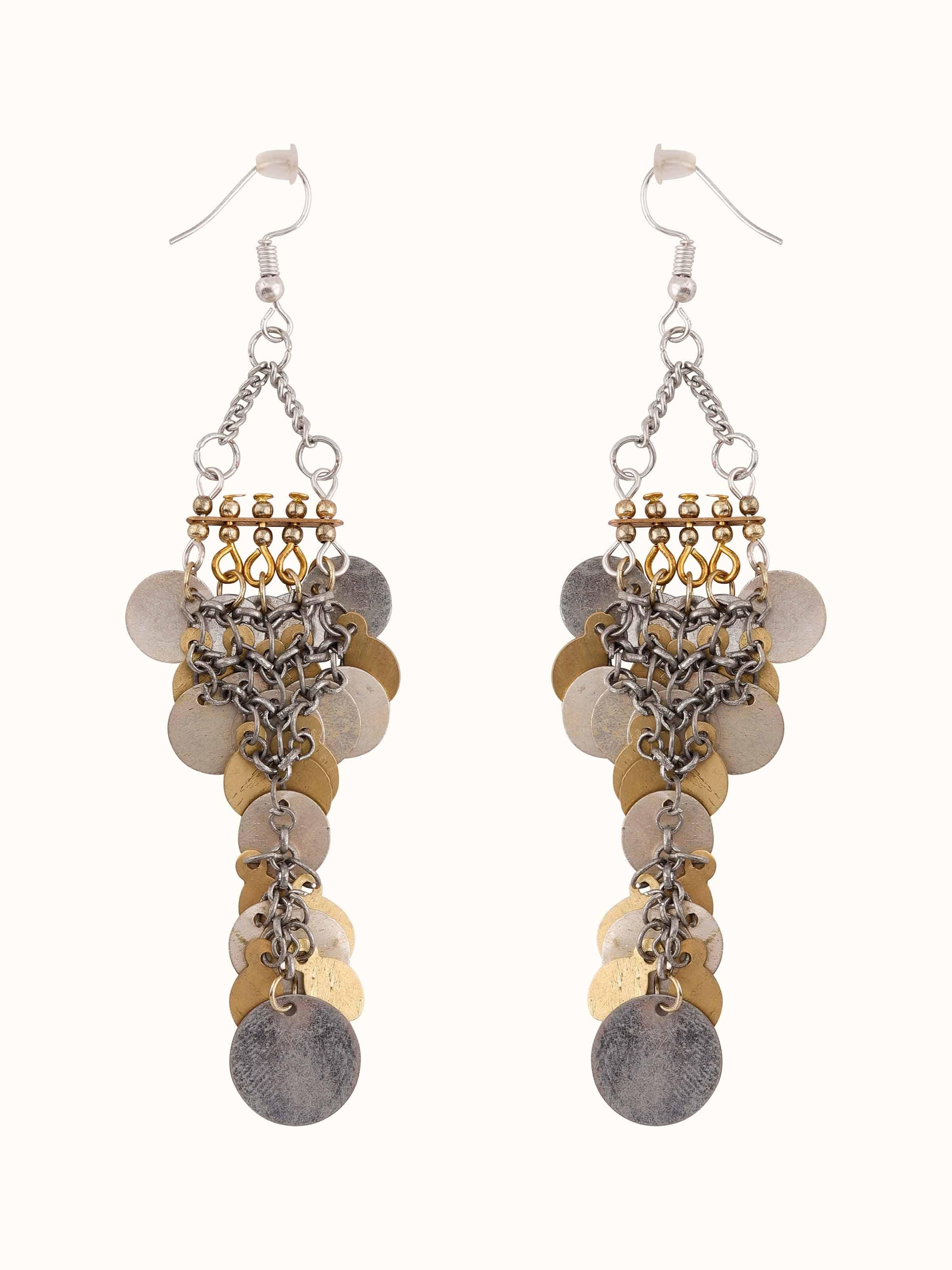 Front view of handcrafted drop earrings with an elegant design and detailed beadwork.