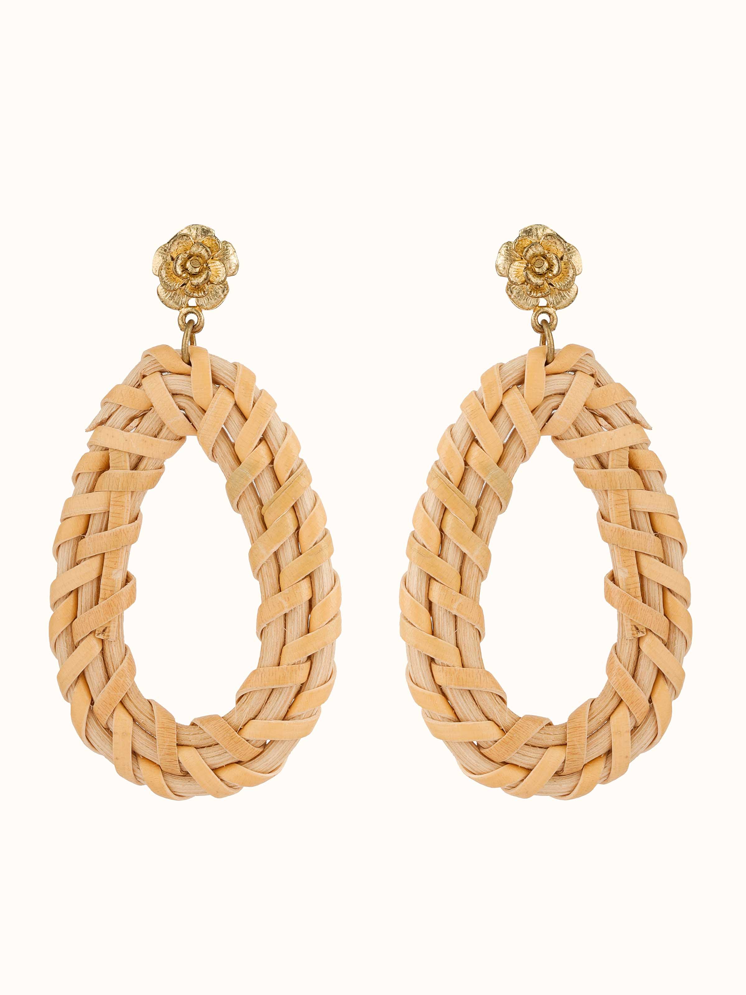 Front view of handcrafted stud earrings featuring detailed design and fine craftsmanship