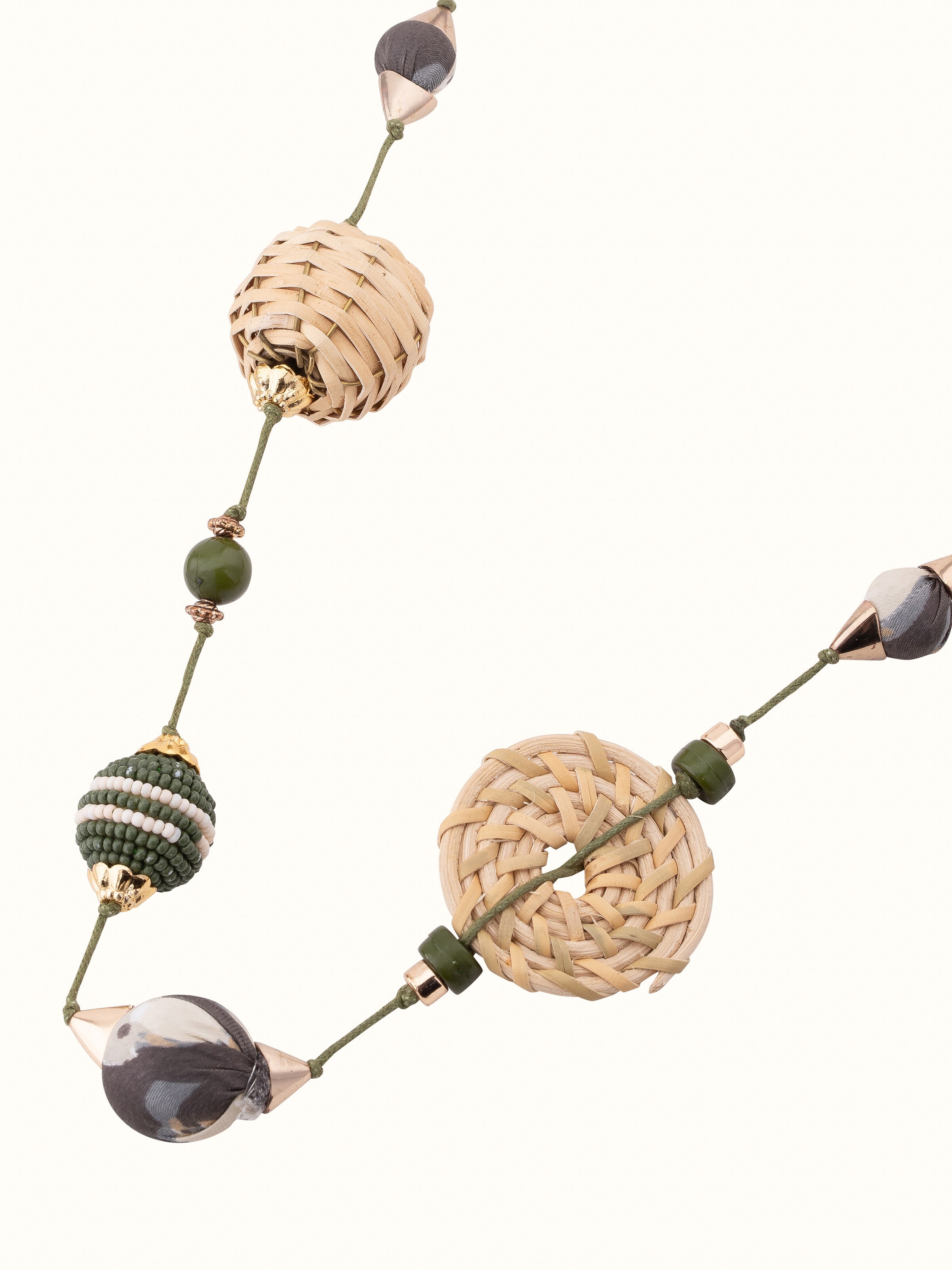 Angled view of Handcrafted Long Necklace showcasing the elegant length and intricate design.