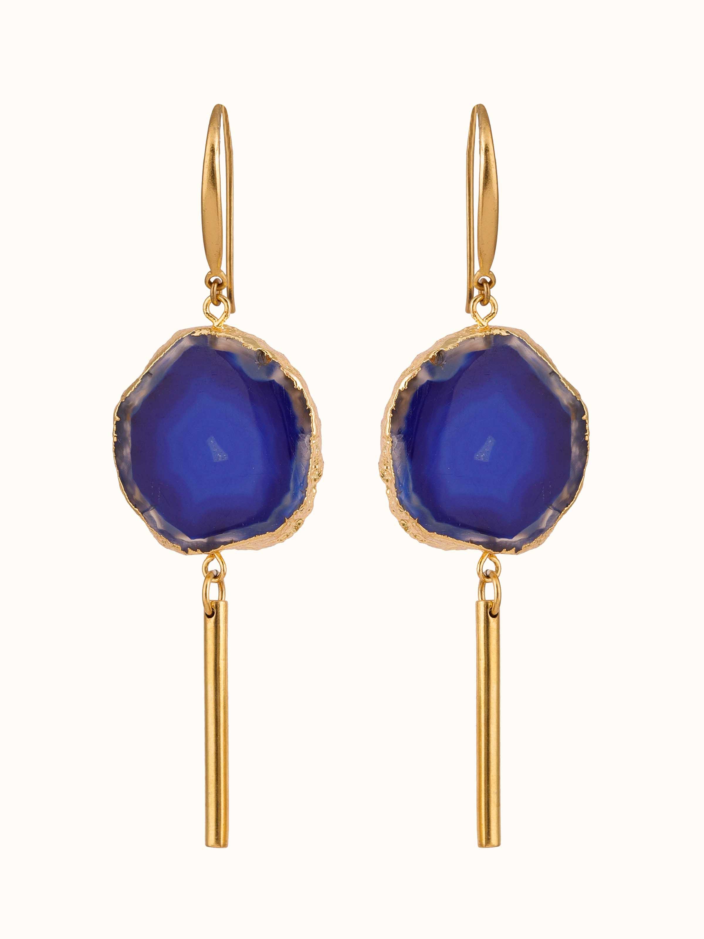 Front view of Agate Drop Earrings with polished agate stones and elegant design.