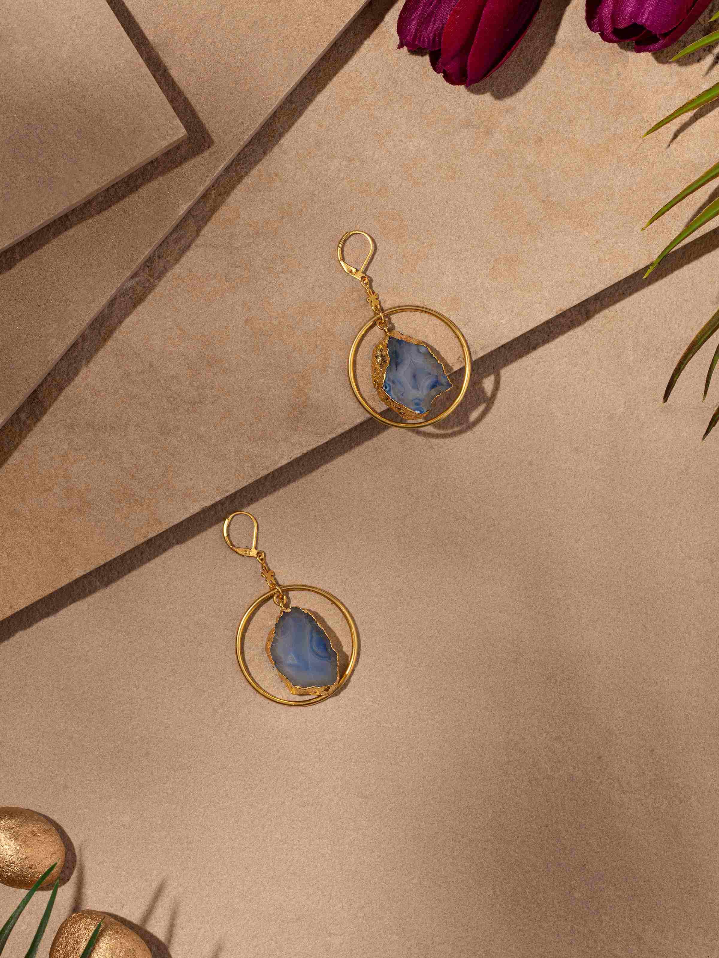 Close-up of Agate drop earrings highlighting the detailed agate stone texture and design.