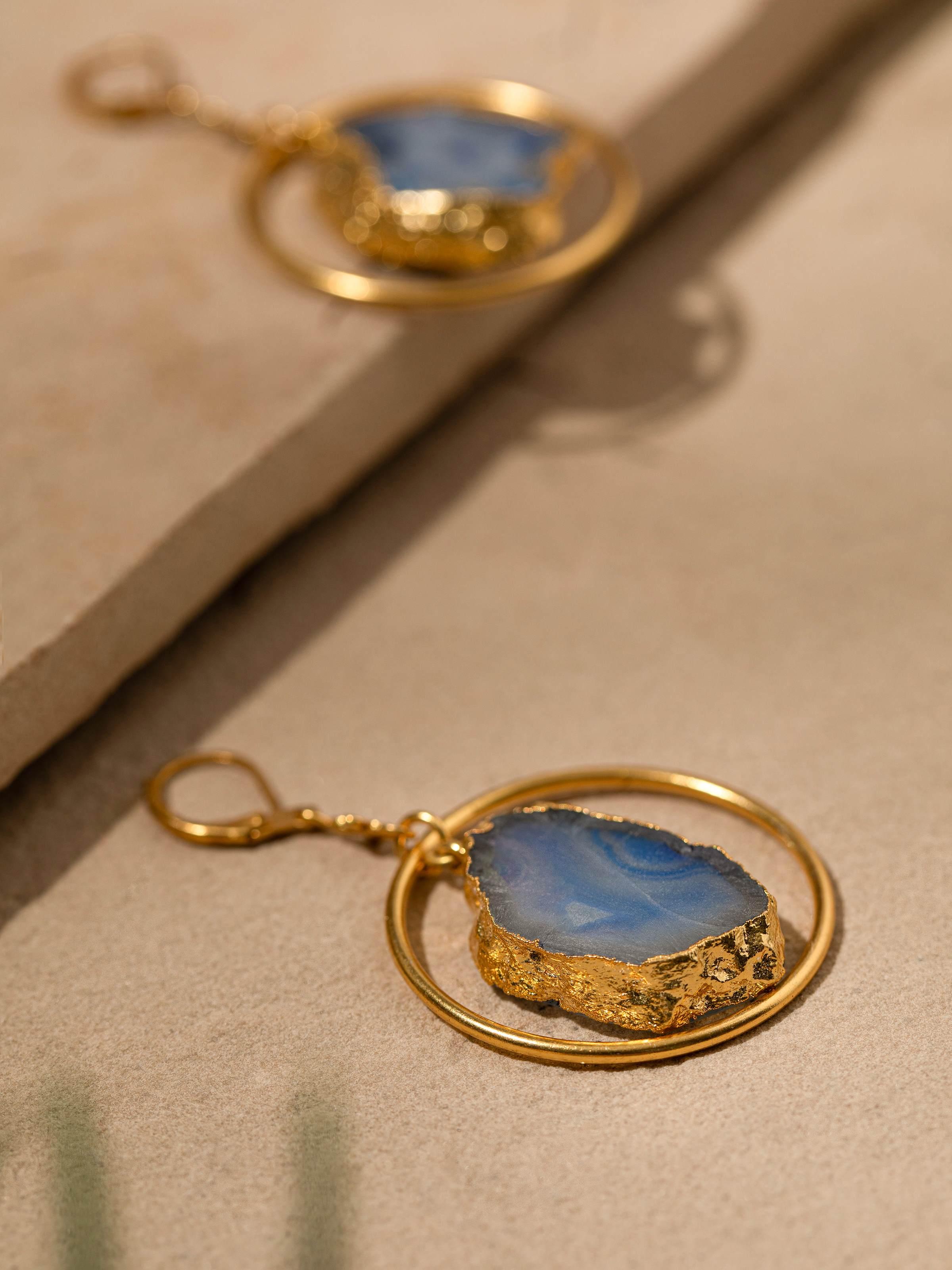 Agate drop earrings in box, showing their presentation and luxurious feel.