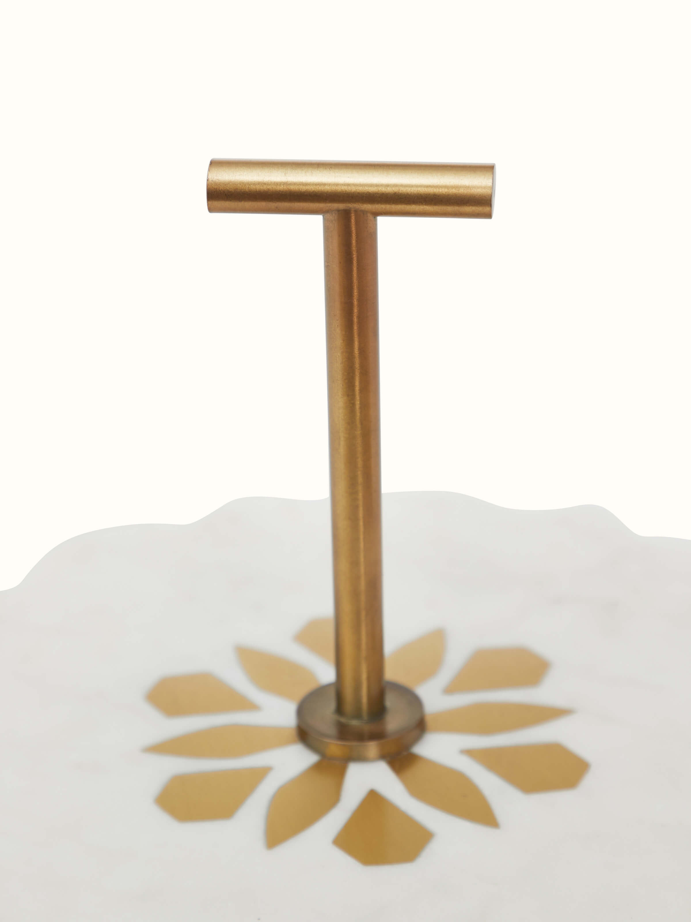 Close-up of Marble & Brass 2-tier cake stand showing the detailed craftsmanship of the marble and brass
