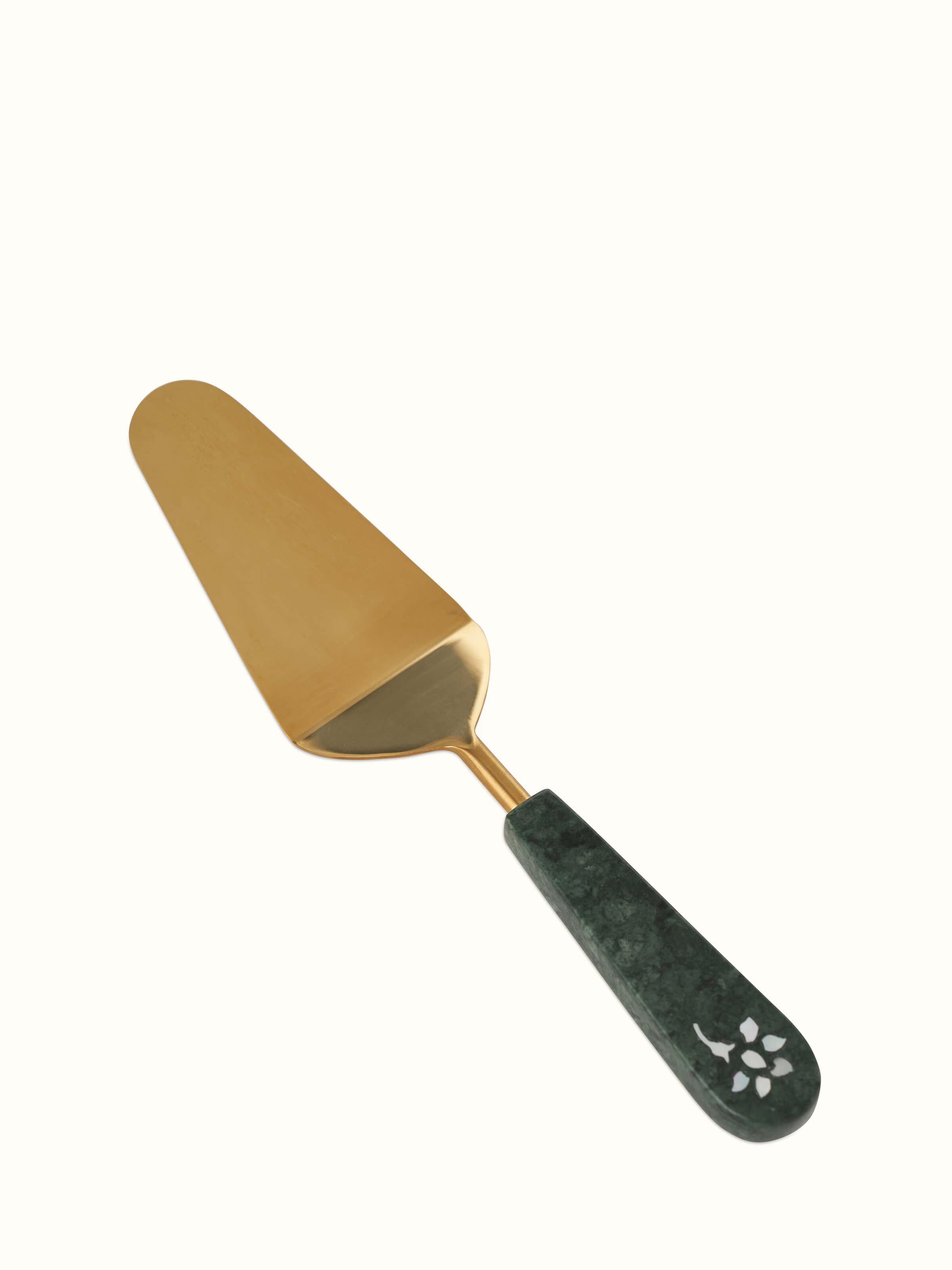 Detailed view of marble & brass cake servers set of 2, highlighting the craftsmanship