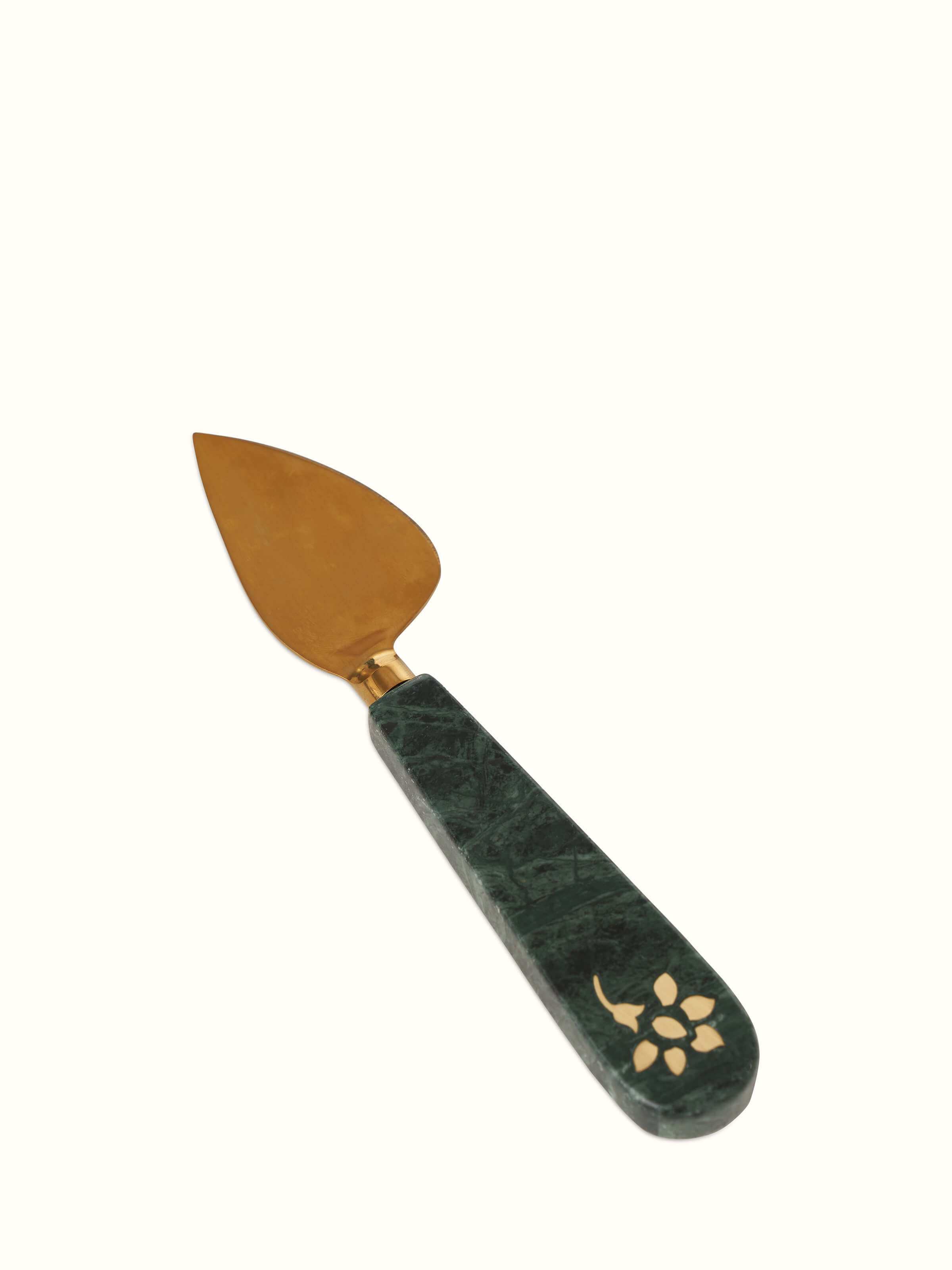 Back view of Marble & Brass Cheese Knives (3 pcs) highlighting the knife design