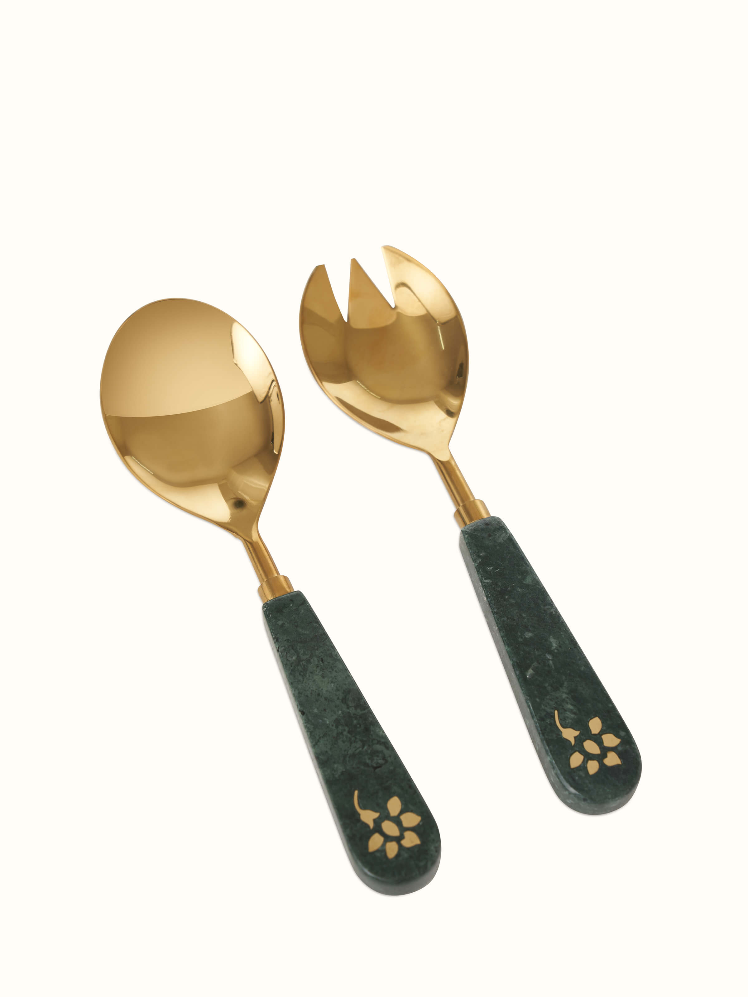 Front view of Marble & brass serving spoons (2 pcs), showcasing the elegant marble and brass design.