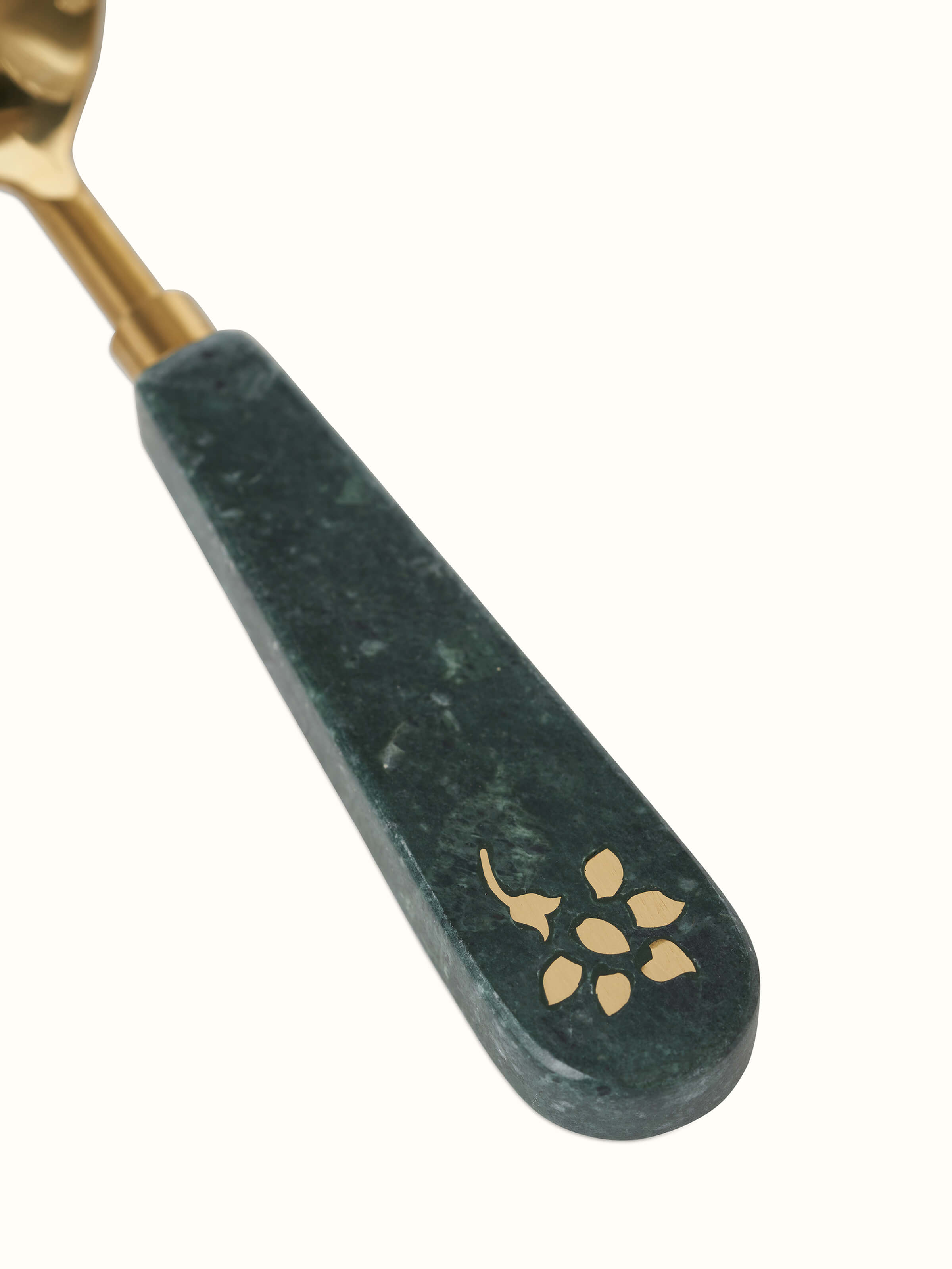 Detailed view of Marble & brass serving spoons (2 pcs) focusing on the elegant marble handle and brass accents.