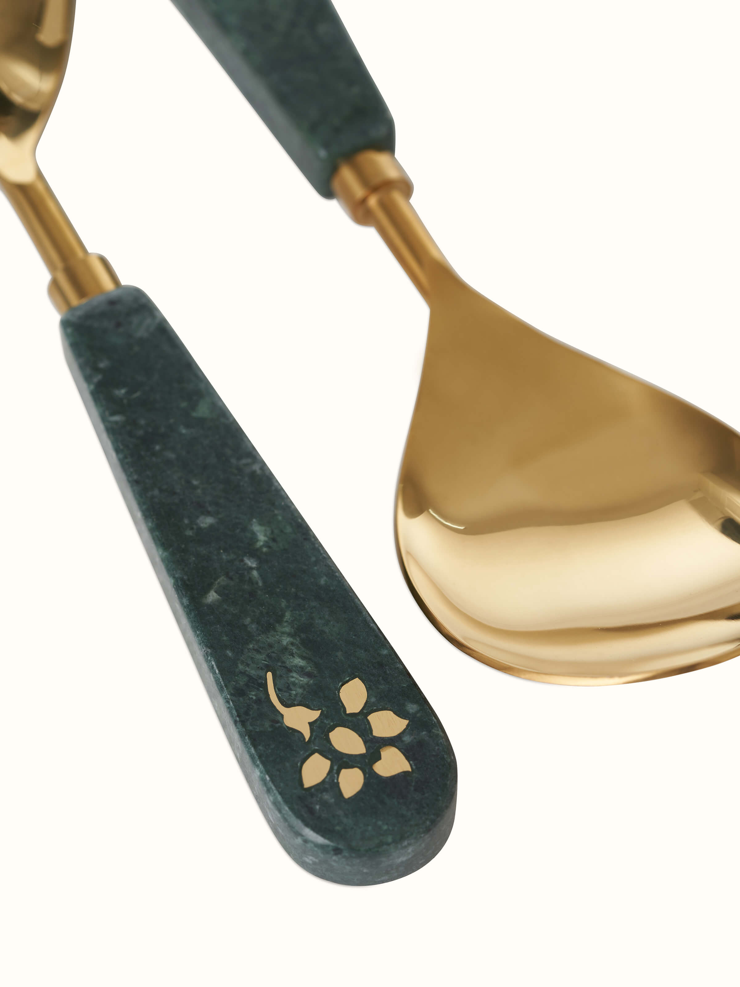 Another angle of Marble & brass serving spoons (2 pcs), highlighting the refined craftsmanship and design.