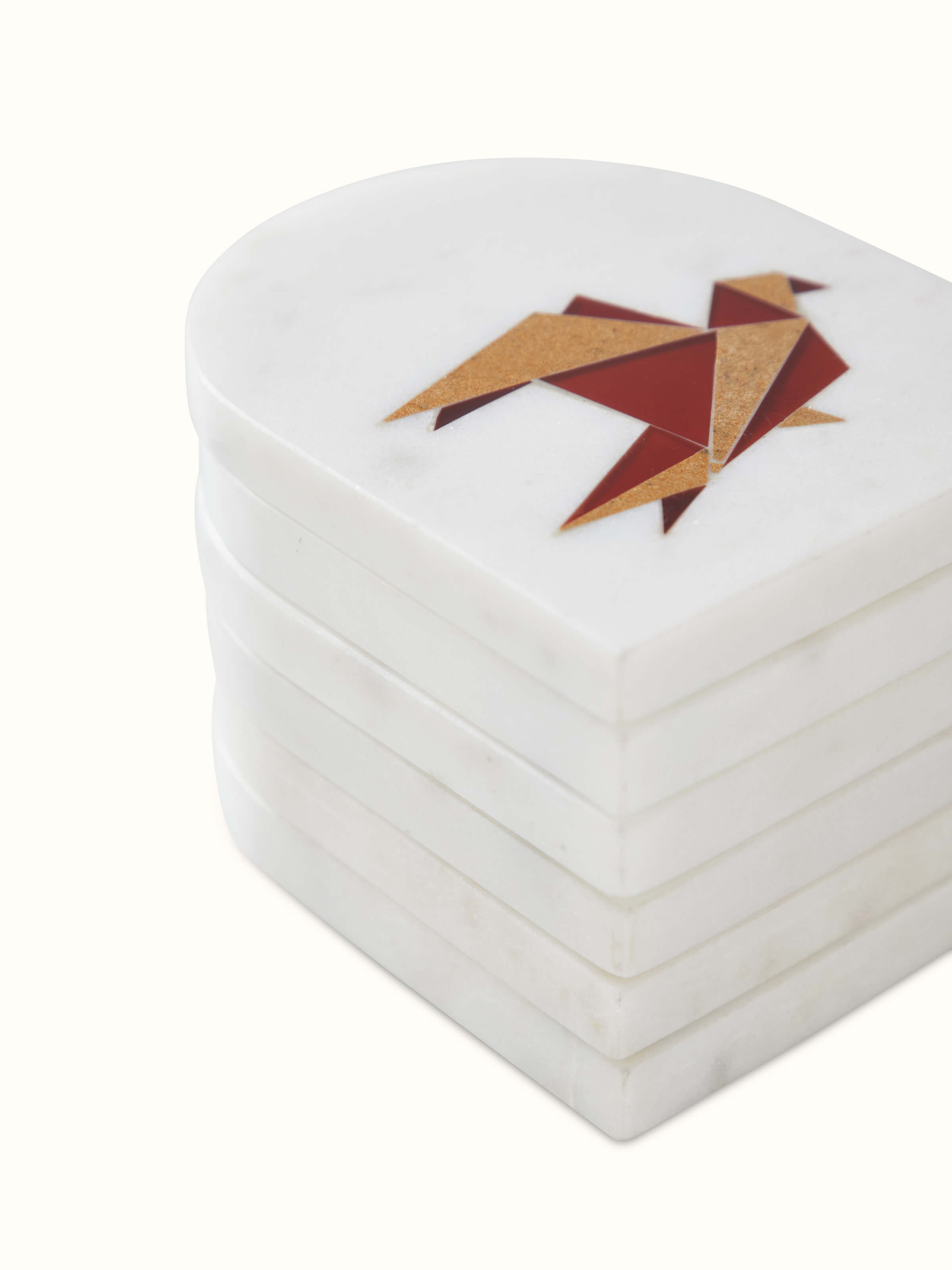 Close-up view of Carved Marble Coasters (6 pcs) focusing on the carvings and marble texture.