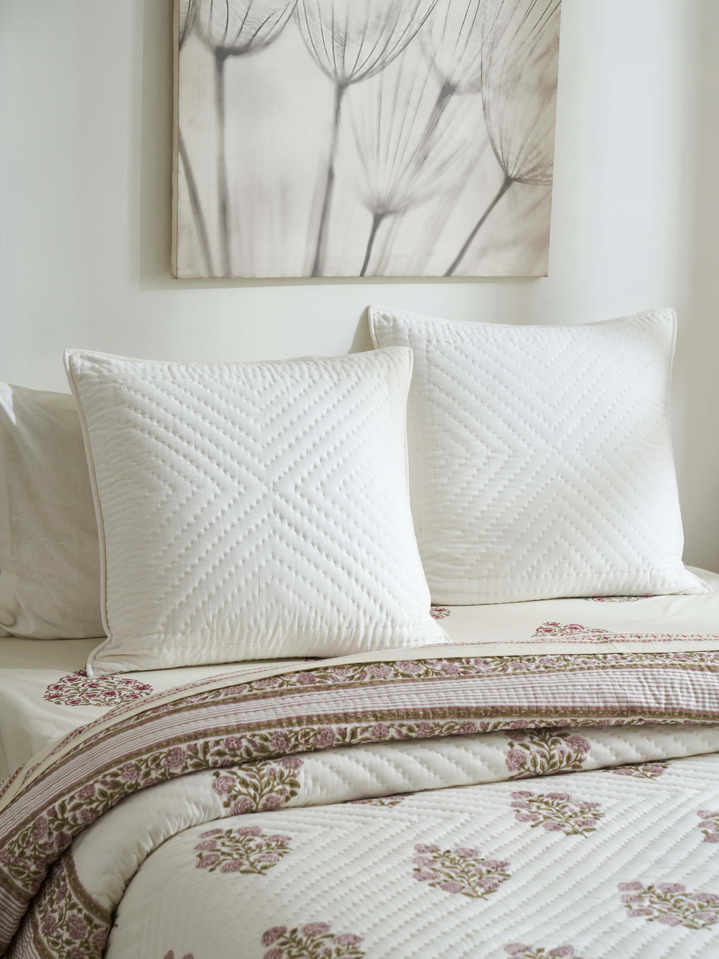 Close-up of Kapasa off-white textured stripe cotton handloom euro shams (2 pcs) showcasing the texture and stripe pattern.