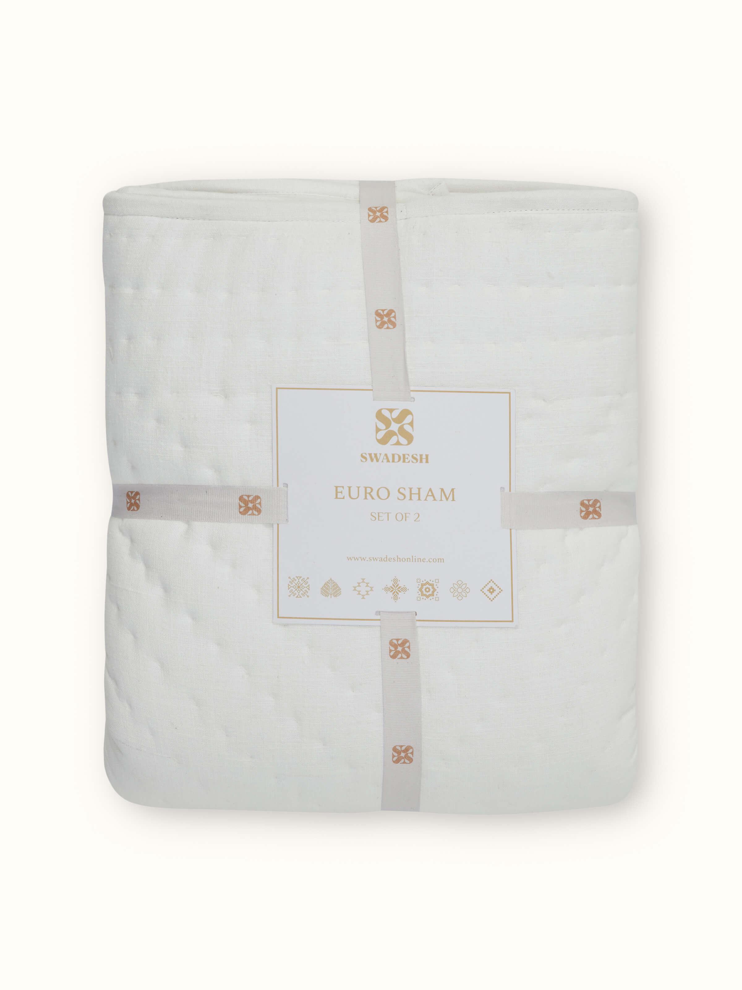 Detailed view of Kapasa off-white textured stripe cotton handloom euro shams (2 pcs) focusing on the off-white cotton and stripe texture