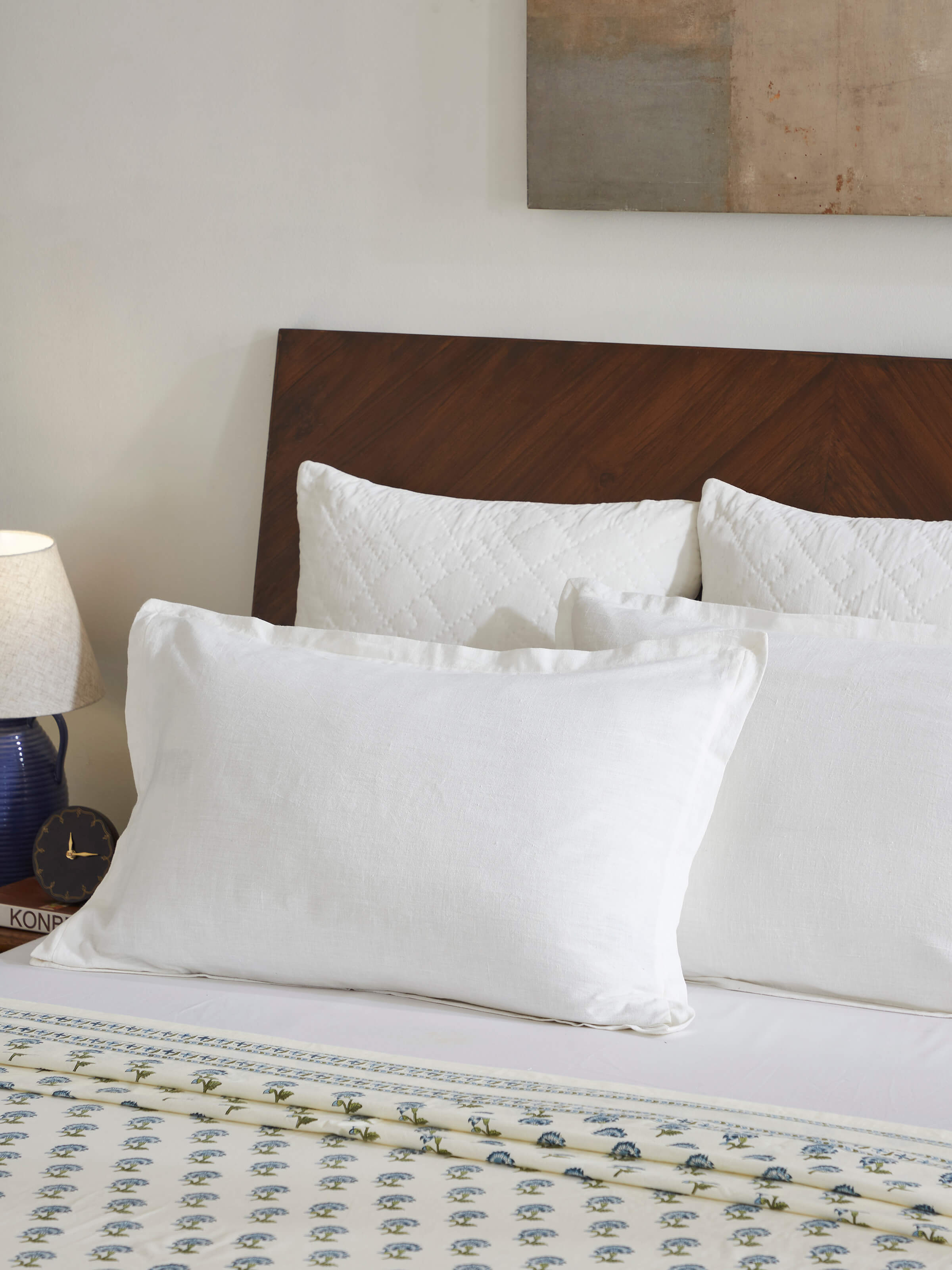 Close-up of Kapasa Off-White Stripe Cotton Handloom Pillow Cases, focusing on the fabric texture and stripe details.