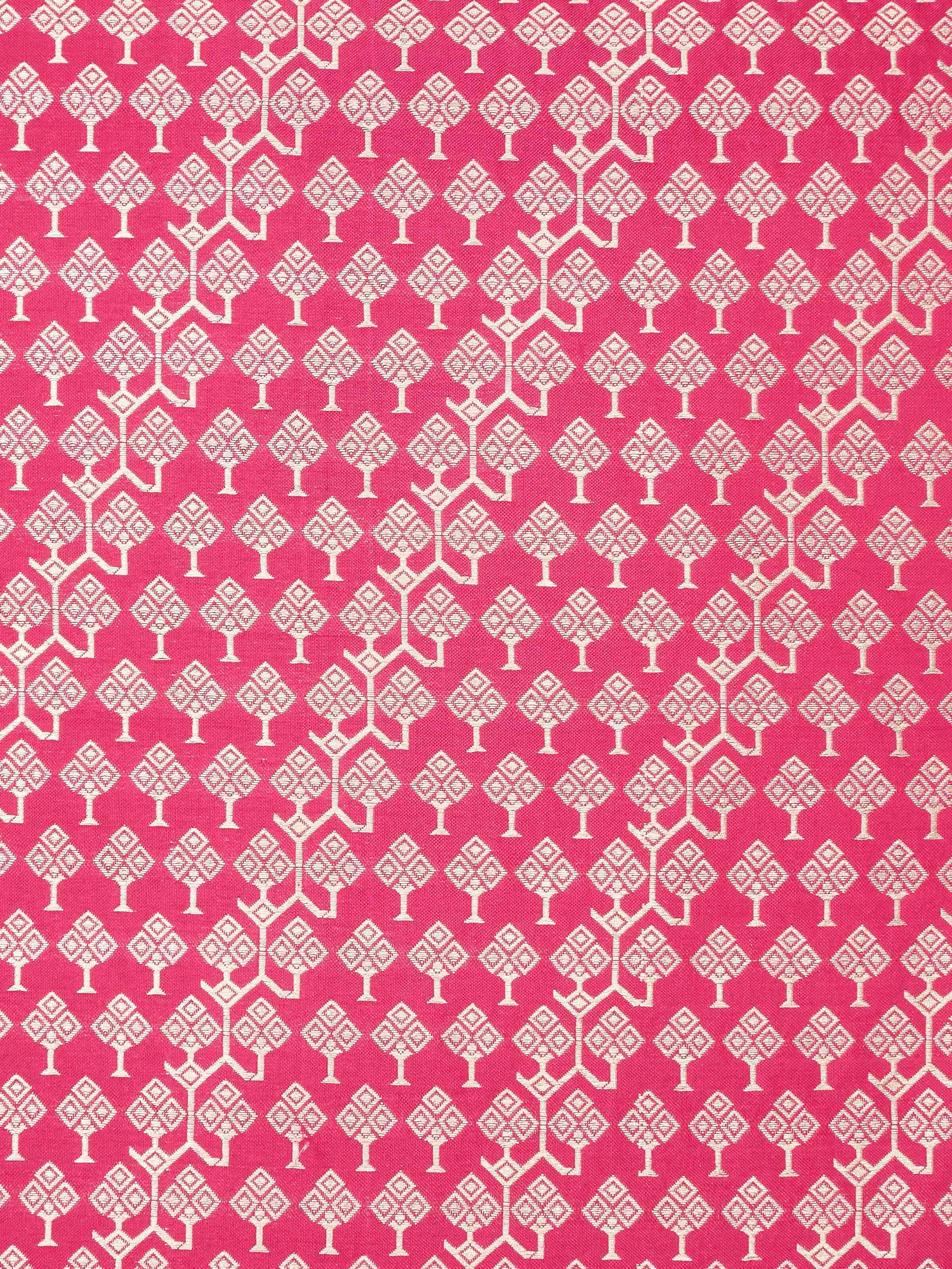 Alternate angle showing edges and texture of Banarasi brocade cushion cover in rich pink hue