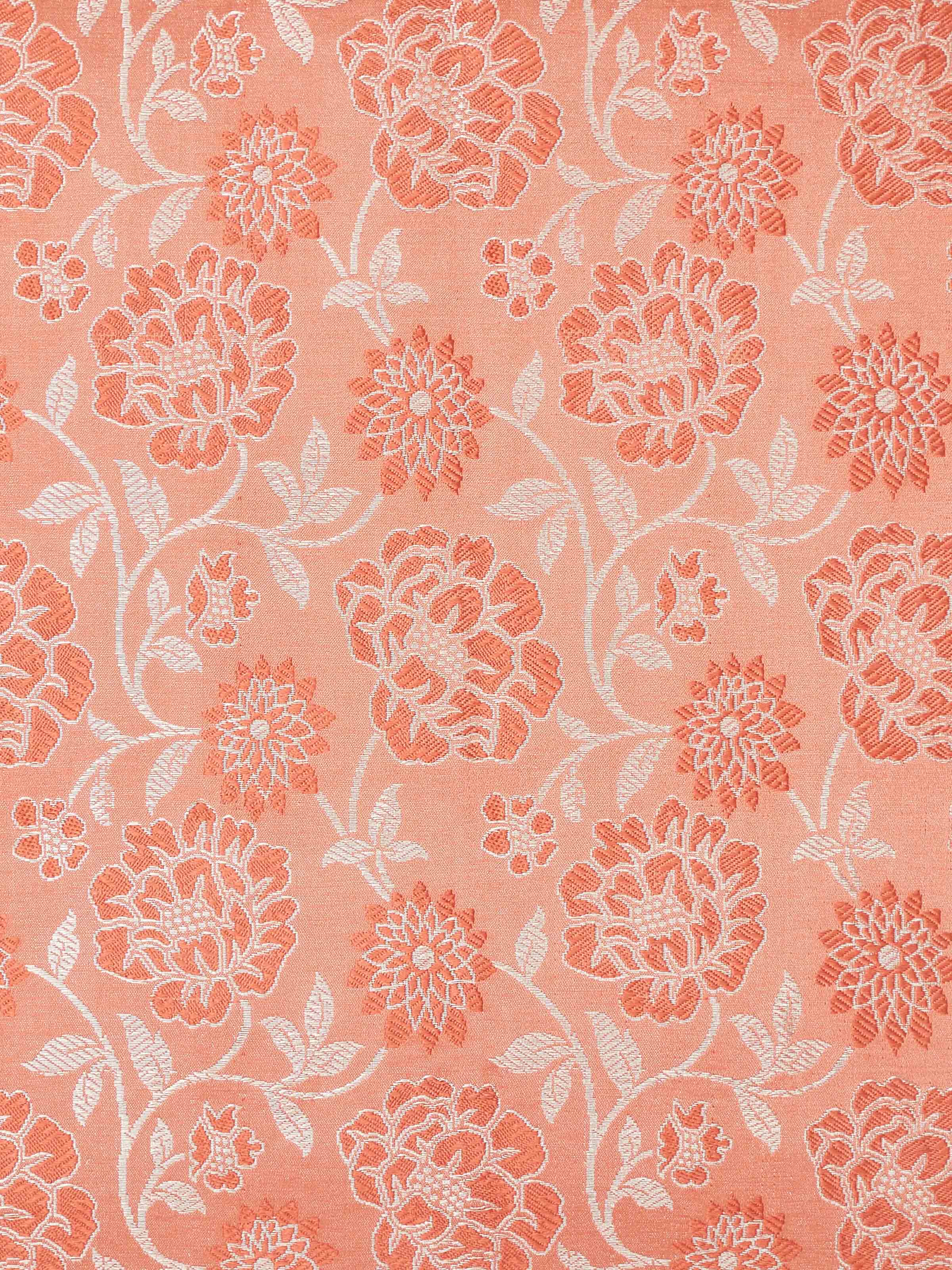 Detailed view of Jangala peach jaal silk brocade Banarasi handloom cushion cover emphasizing the fabric's luxurious brocade.