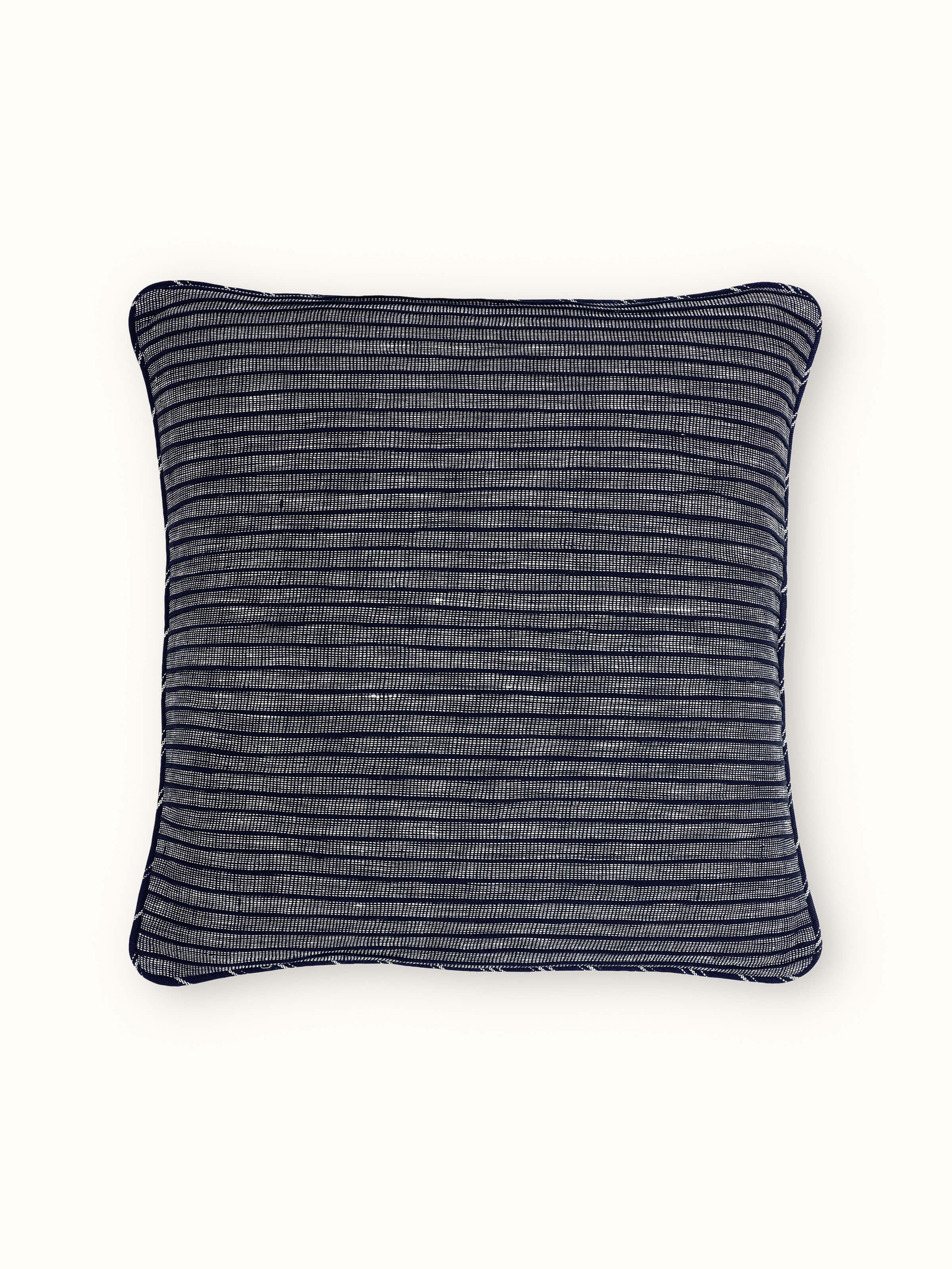 Full view of Krsna black Utpala cotton handloom cushion cover showing its classic black color and subtle design