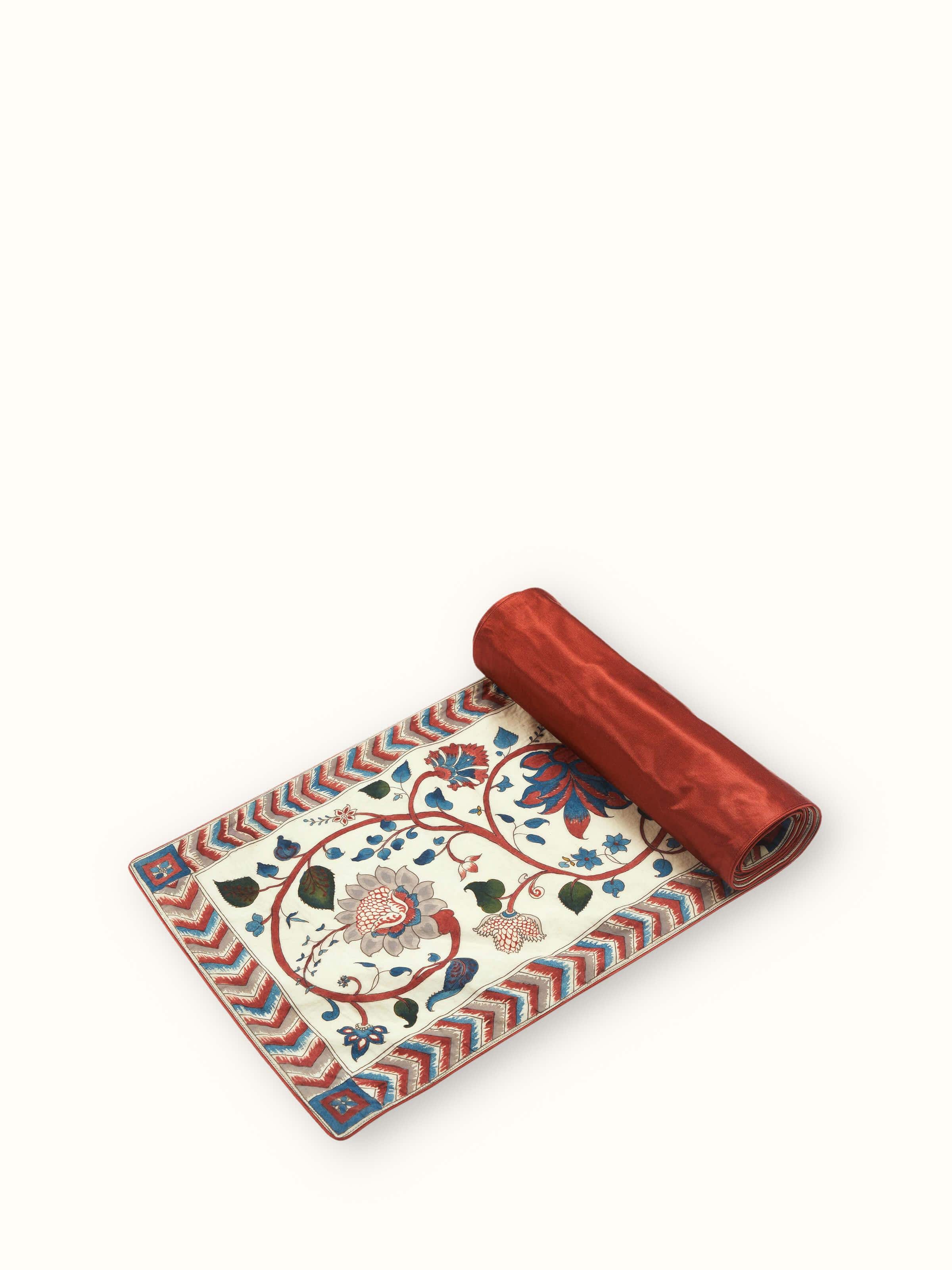 Angled top view showing intricate Kalamkari brushwork and pattern clarity.