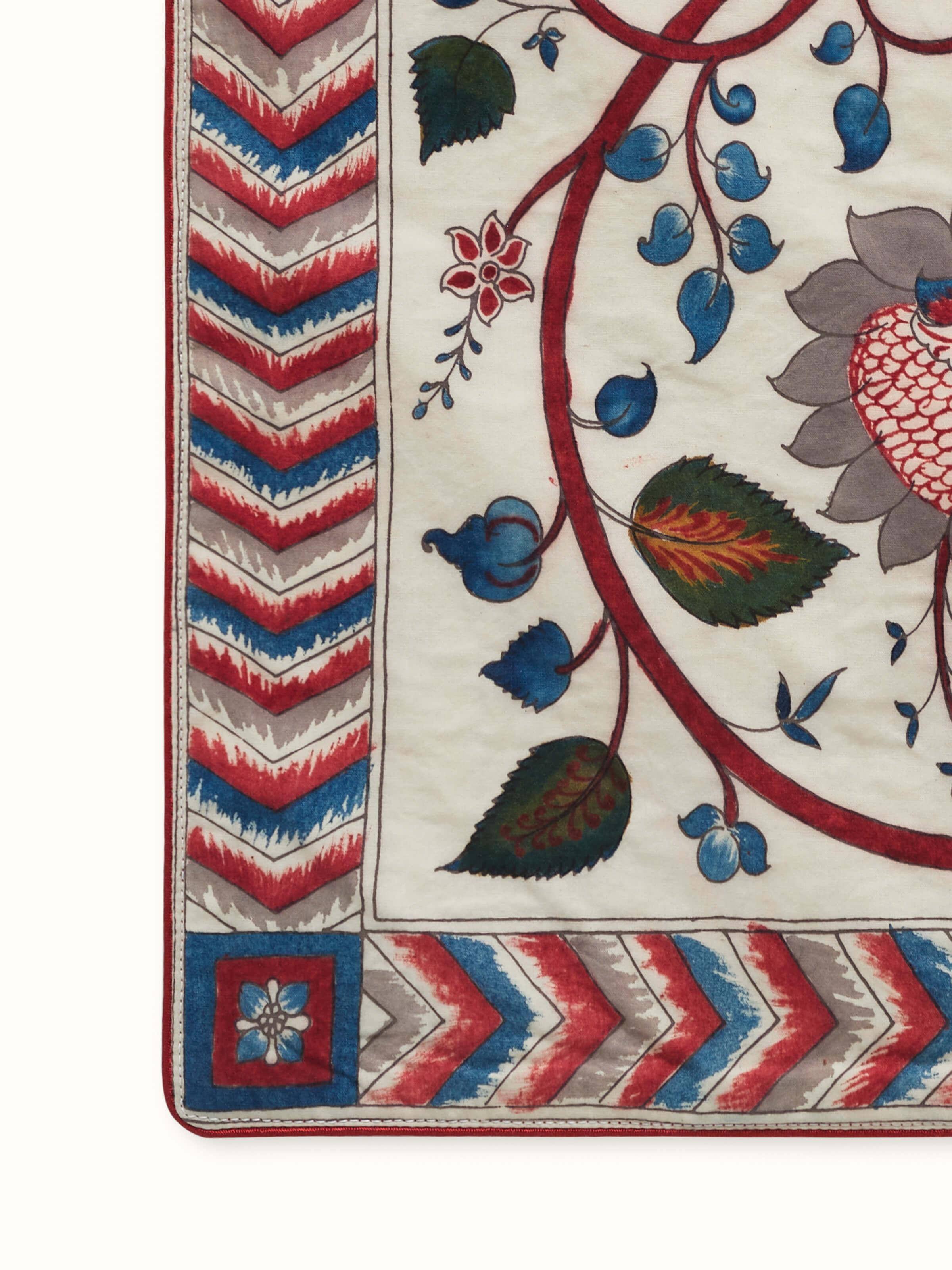 Detail shot showcasing hand-painted craftsmanship and cotton weave.