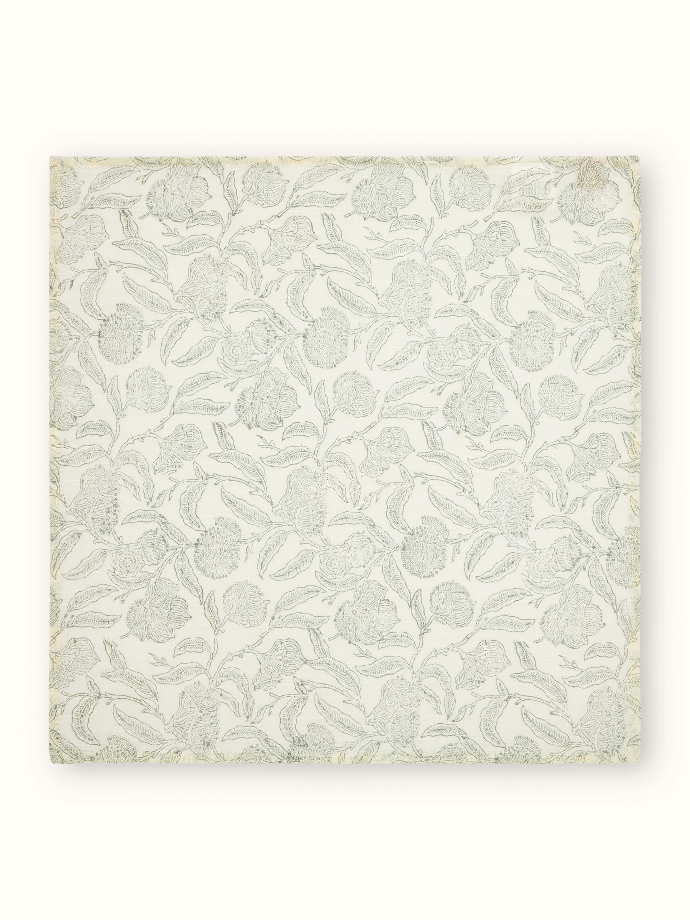 Full view of Samaha Allover Grey Floral Cotton Sanganeri Block Printed Dinner Napkins (6 pcs), displaying their elegant floral design.