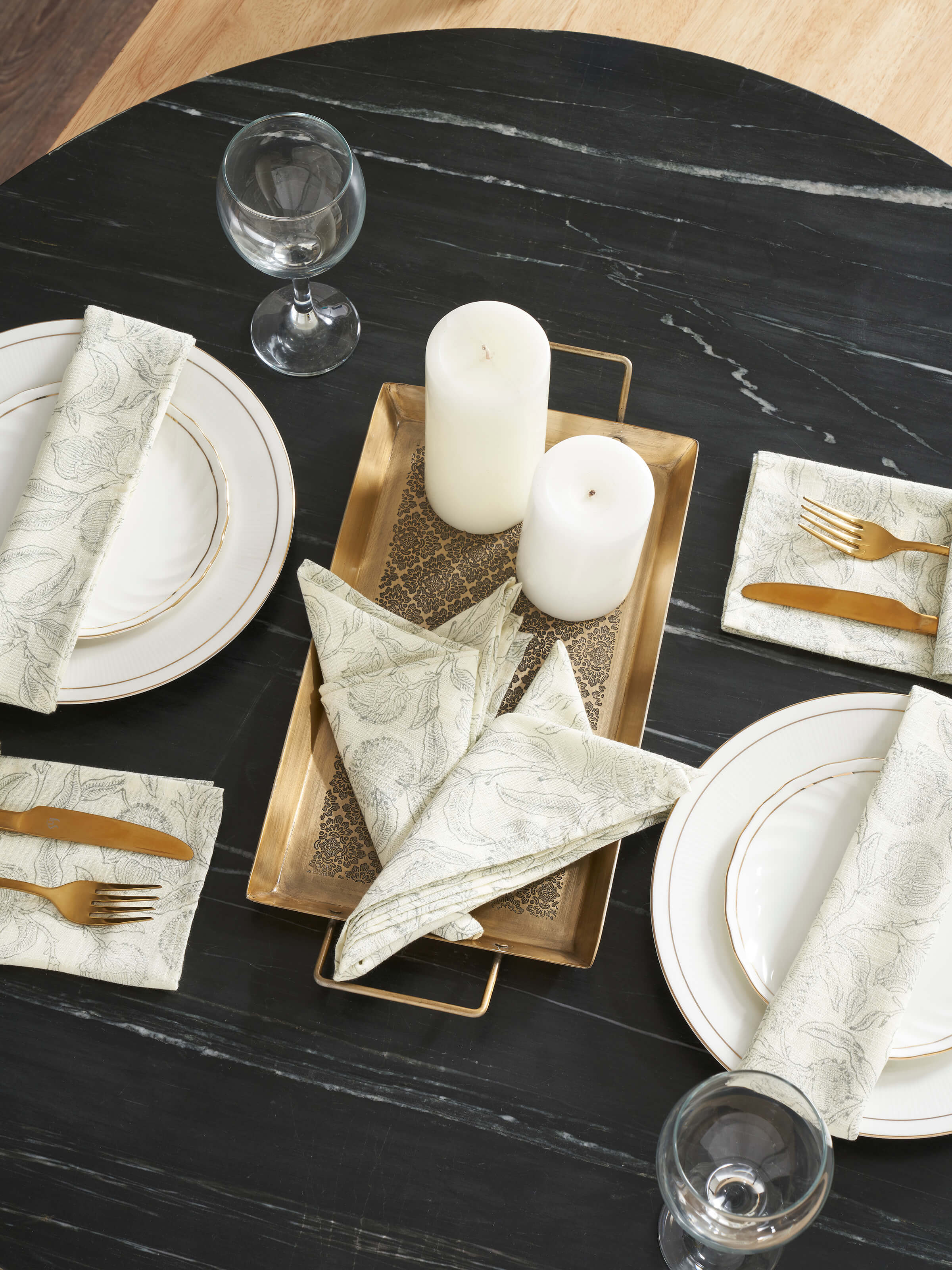 Close-up of Samaha Allover Grey Floral Cotton Sanganeri Block Printed Dinner Napkins (6 pcs), highlighting the block print detail.