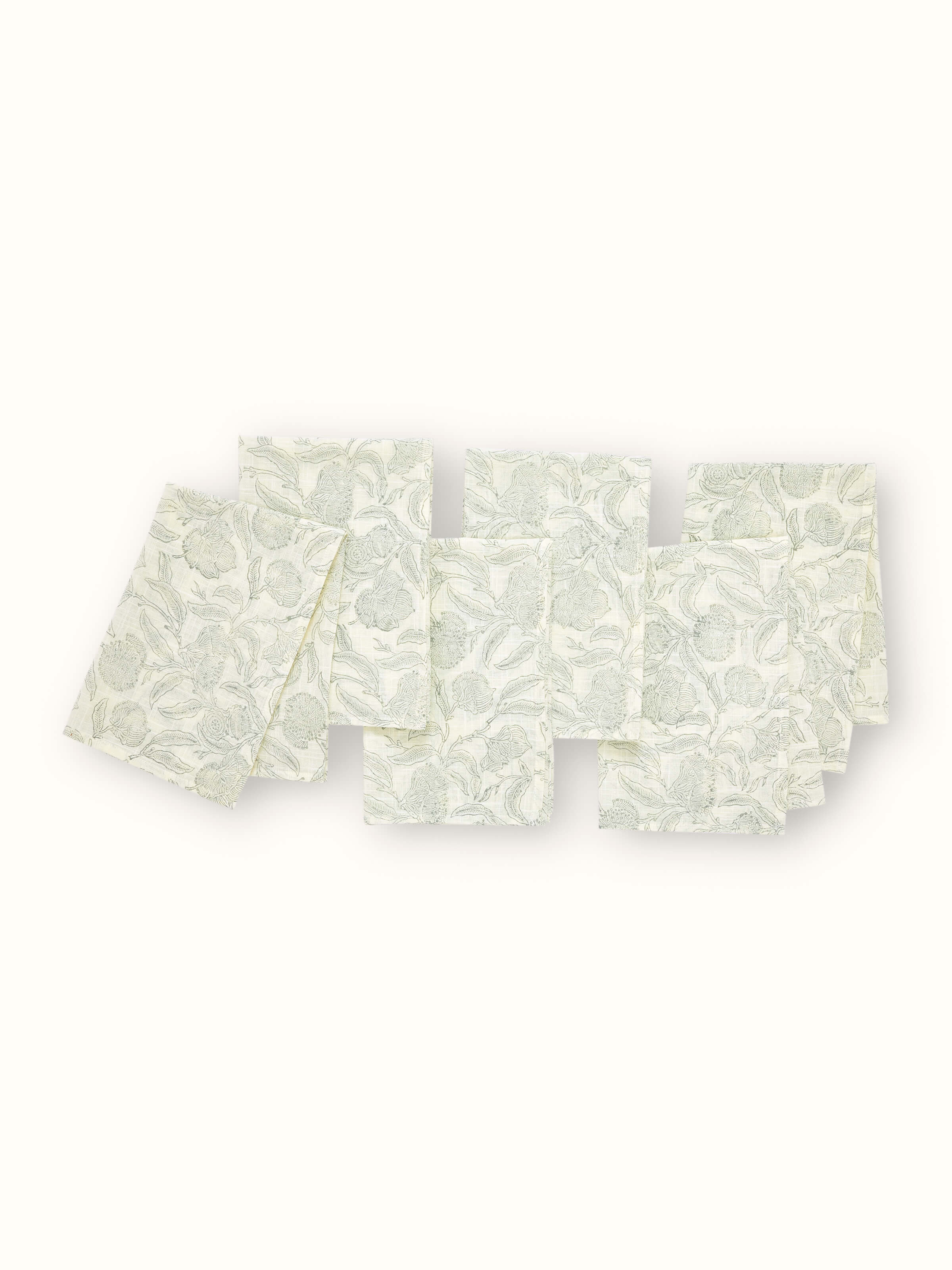 Detailed view of Samaha Allover Grey Floral Cotton Sanganeri Block Printed Dinner Napkins (6 pcs), showcasing the fabric and print.