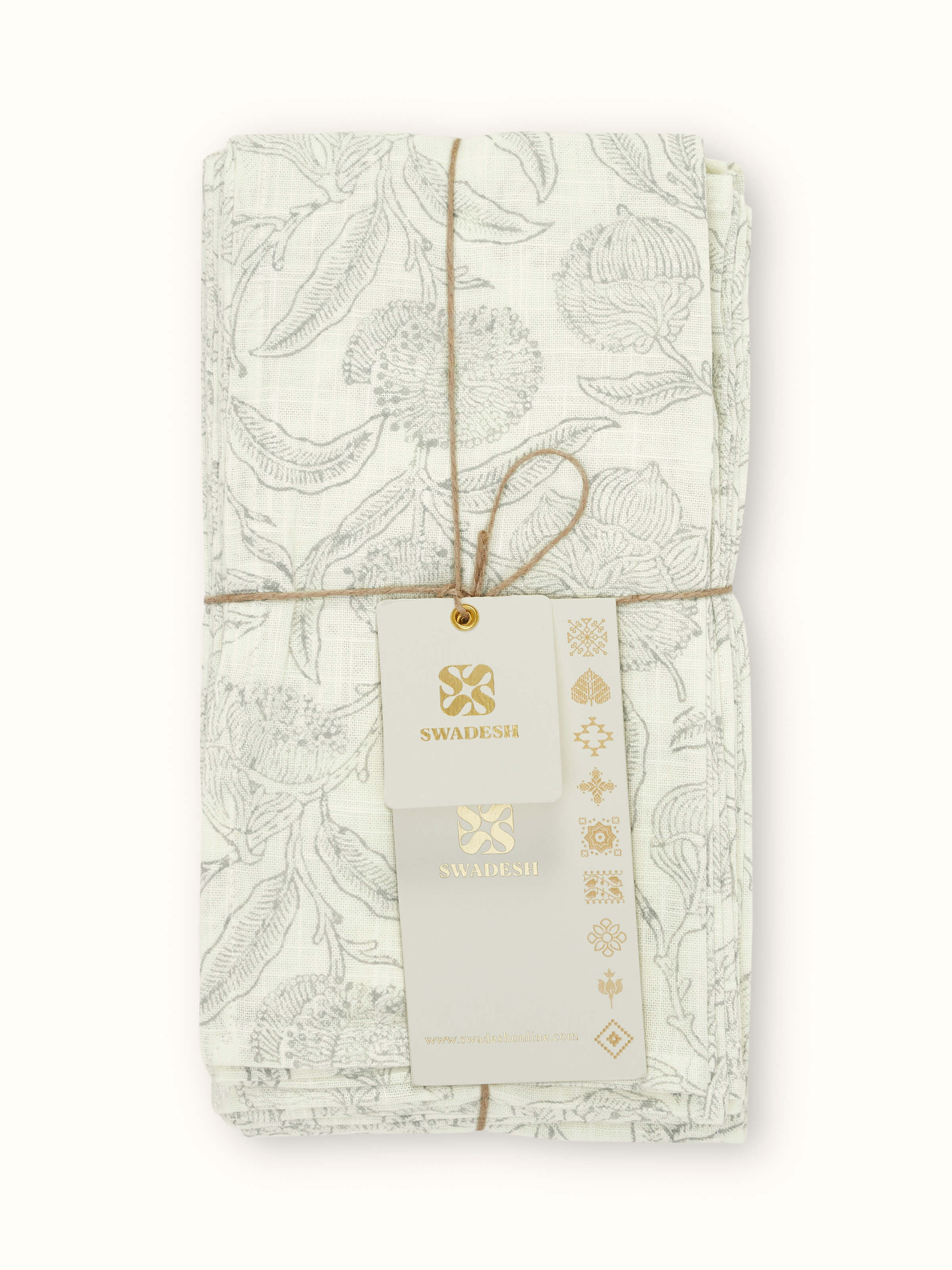 Full set of Samaha Allover Grey Floral Cotton Sanganeri Block Printed Dinner Napkins (6 pcs), emphasizing the coordinated design.