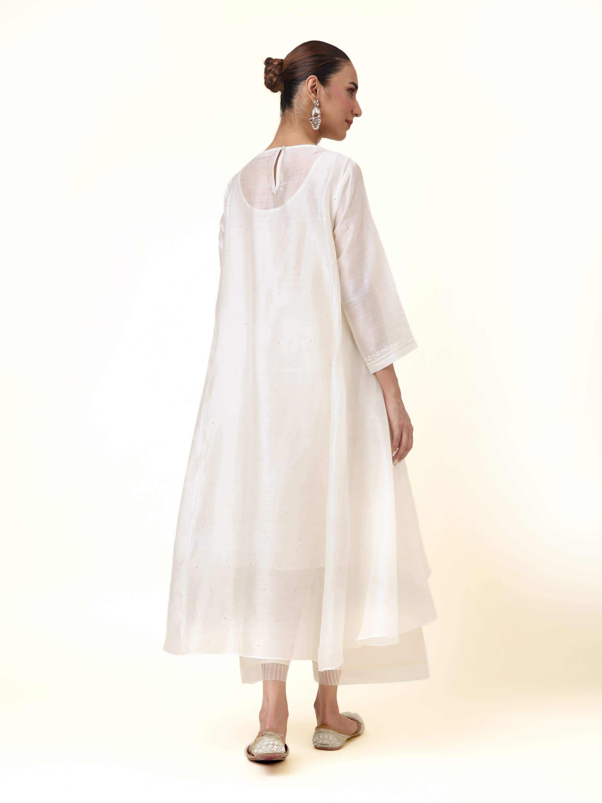 Back view showing the smooth finish and neat tailoring of the cotton silk fabric