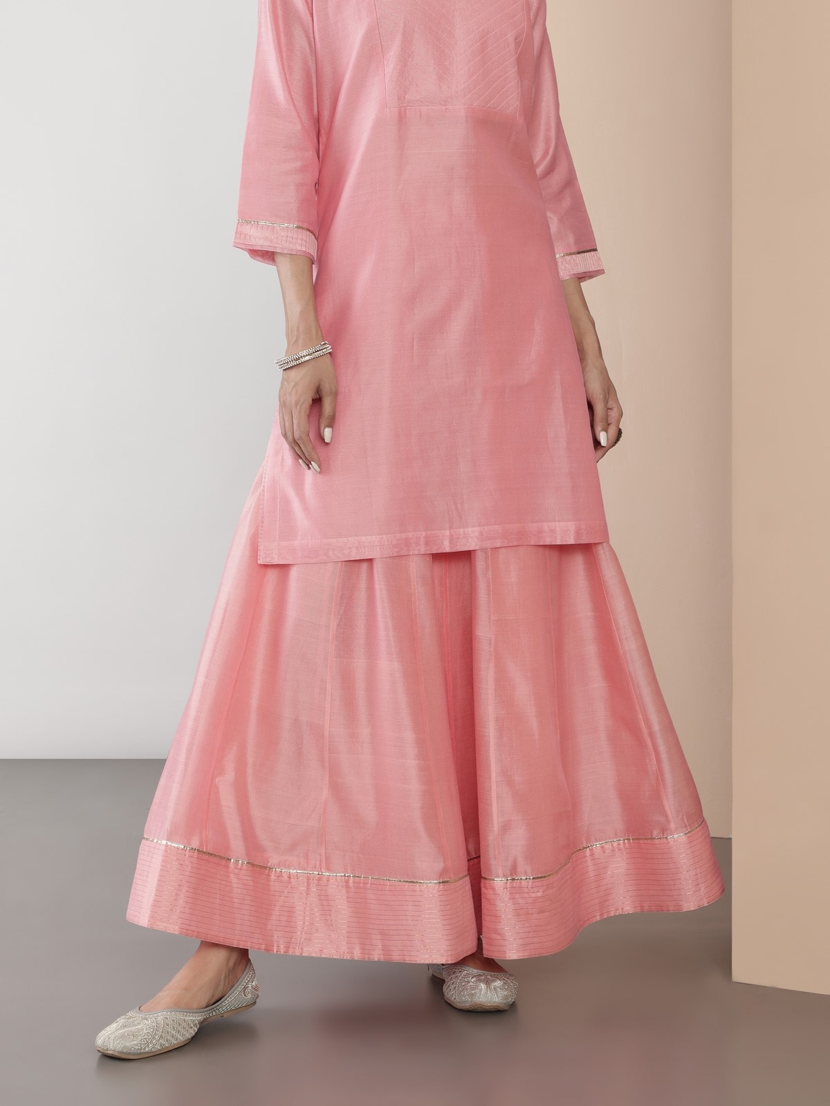 Pink Cotton Silk Chanderi Kalidar Skirt